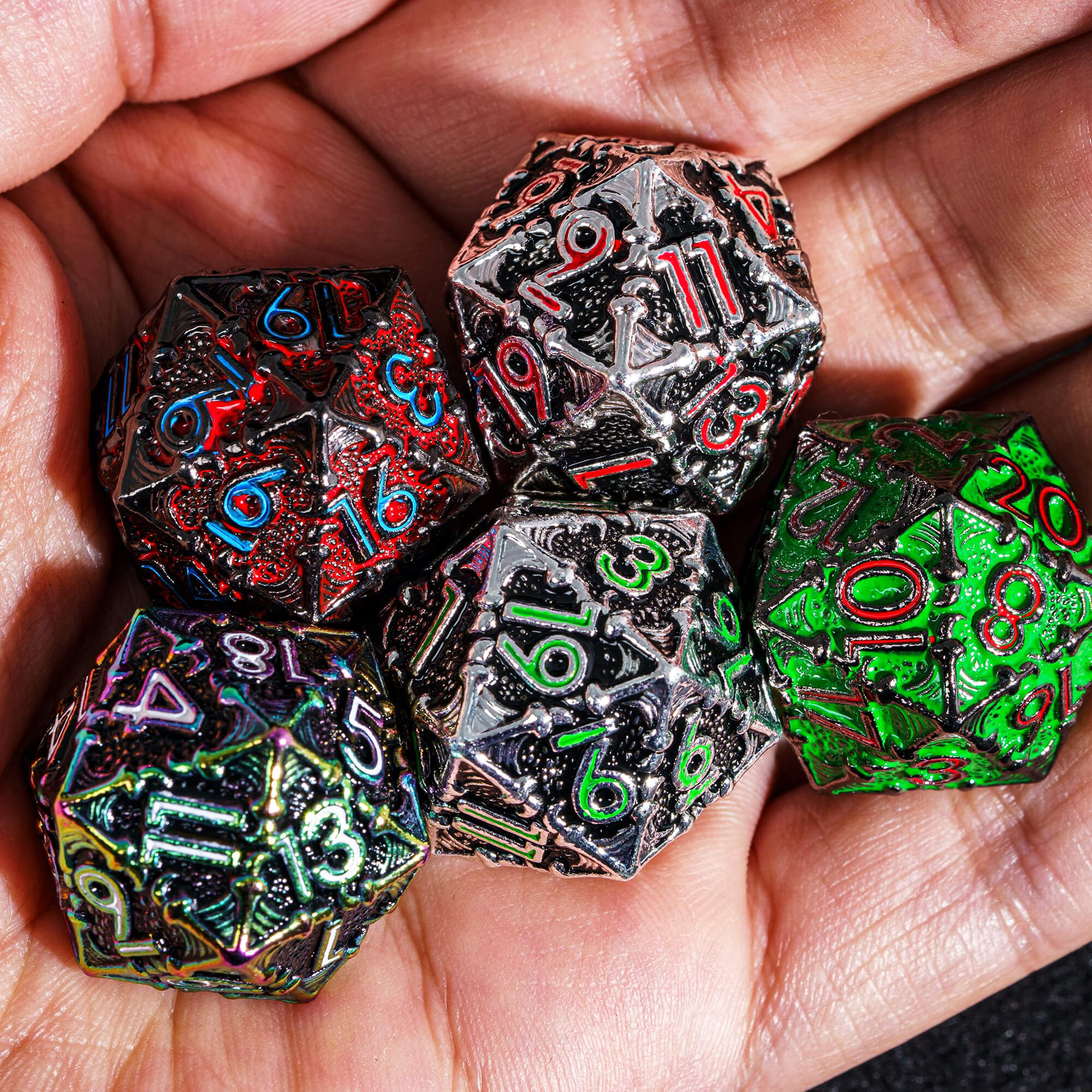 7 Dragon Polyhedral Metal D&D Dice Sets Black Green - Dice of Dragons