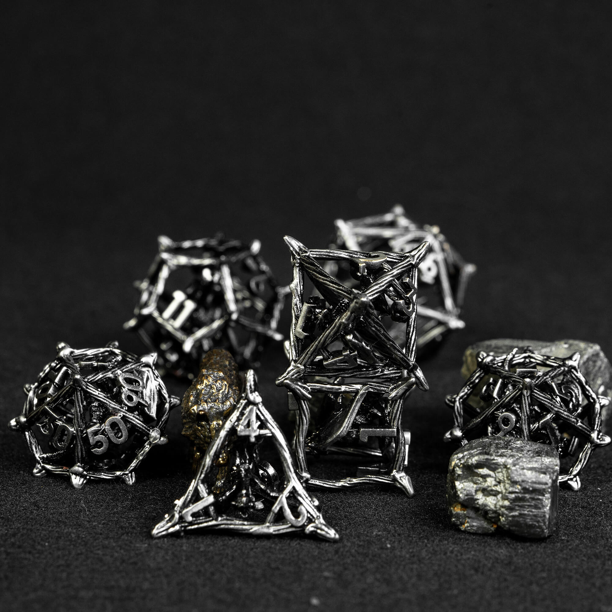 7 Dragon Polyhedral Metal Hollow Dice Sets DD Nickel - Dice of Dragons