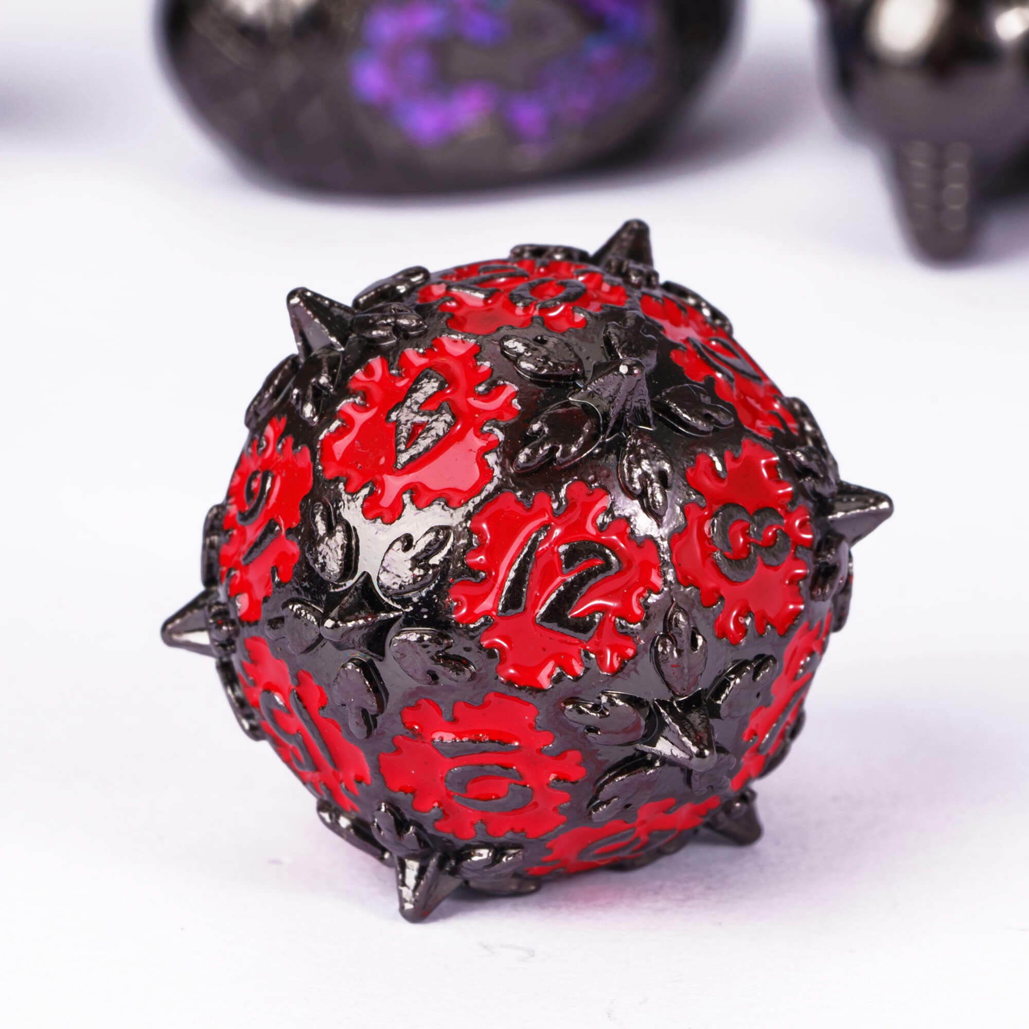 7 Dragon Set Polyhedral Metal D And D Dice Set Black Red - Dice of Dragons