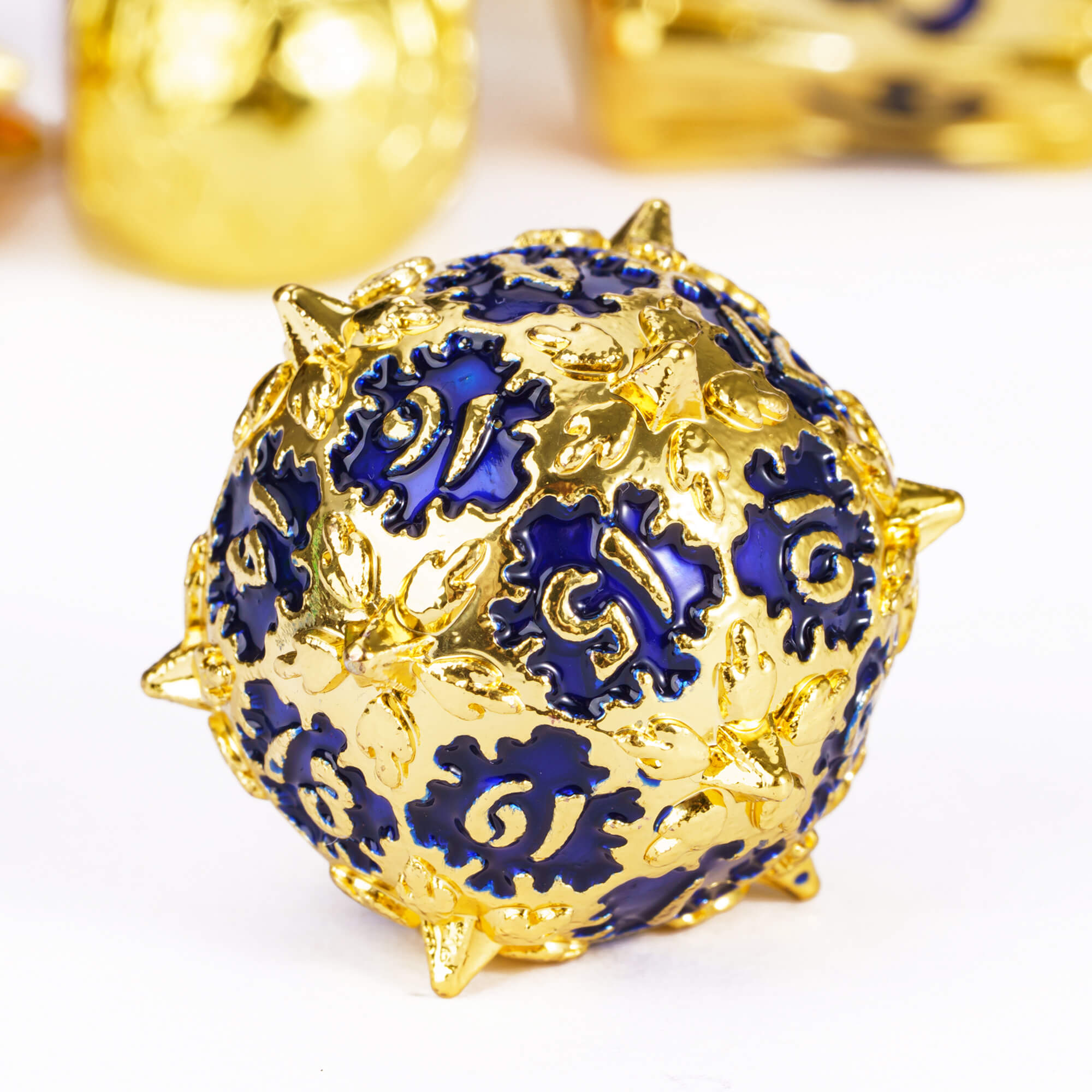 7 Dragon Set Polyhedral Metal Dice Sets DD Gold Blue - Dice of Dragons