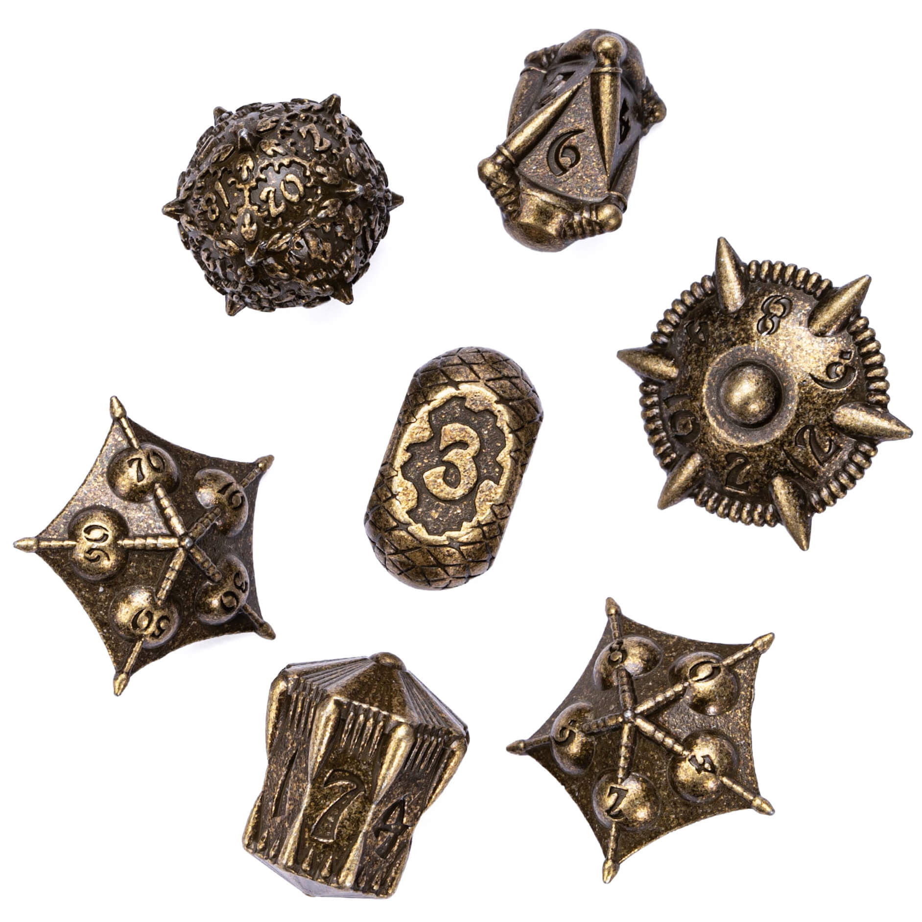 7 Dragon Set Polyhedral Metal DnD Dice Set Bronze - Dice of Dragons