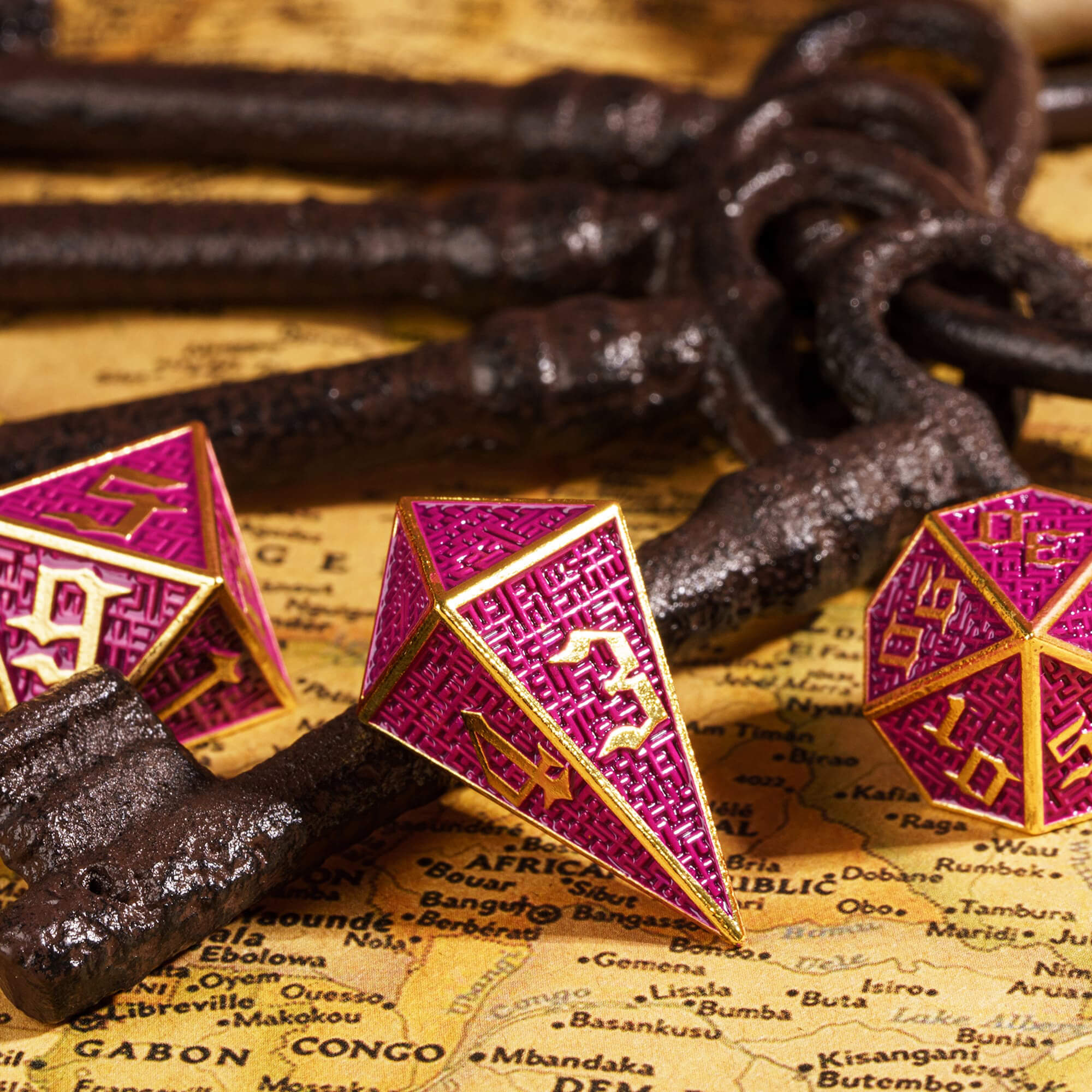 7 Maze Polyhedral Metal D And D Dice Set Gold Purple - Dice of Dragons