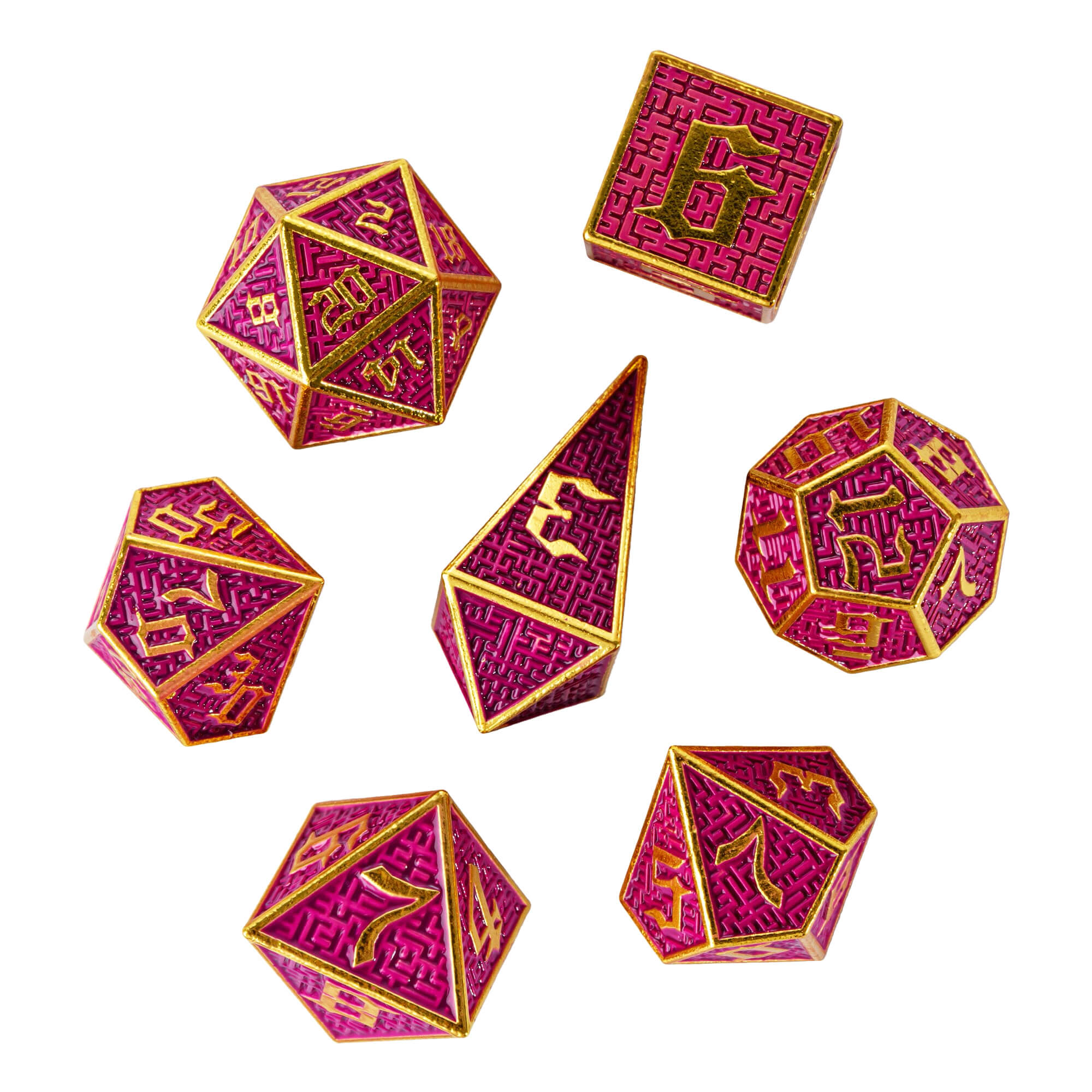 7 Maze Polyhedral Metal D And D Dice Set Gold Purple - Dice of Dragons