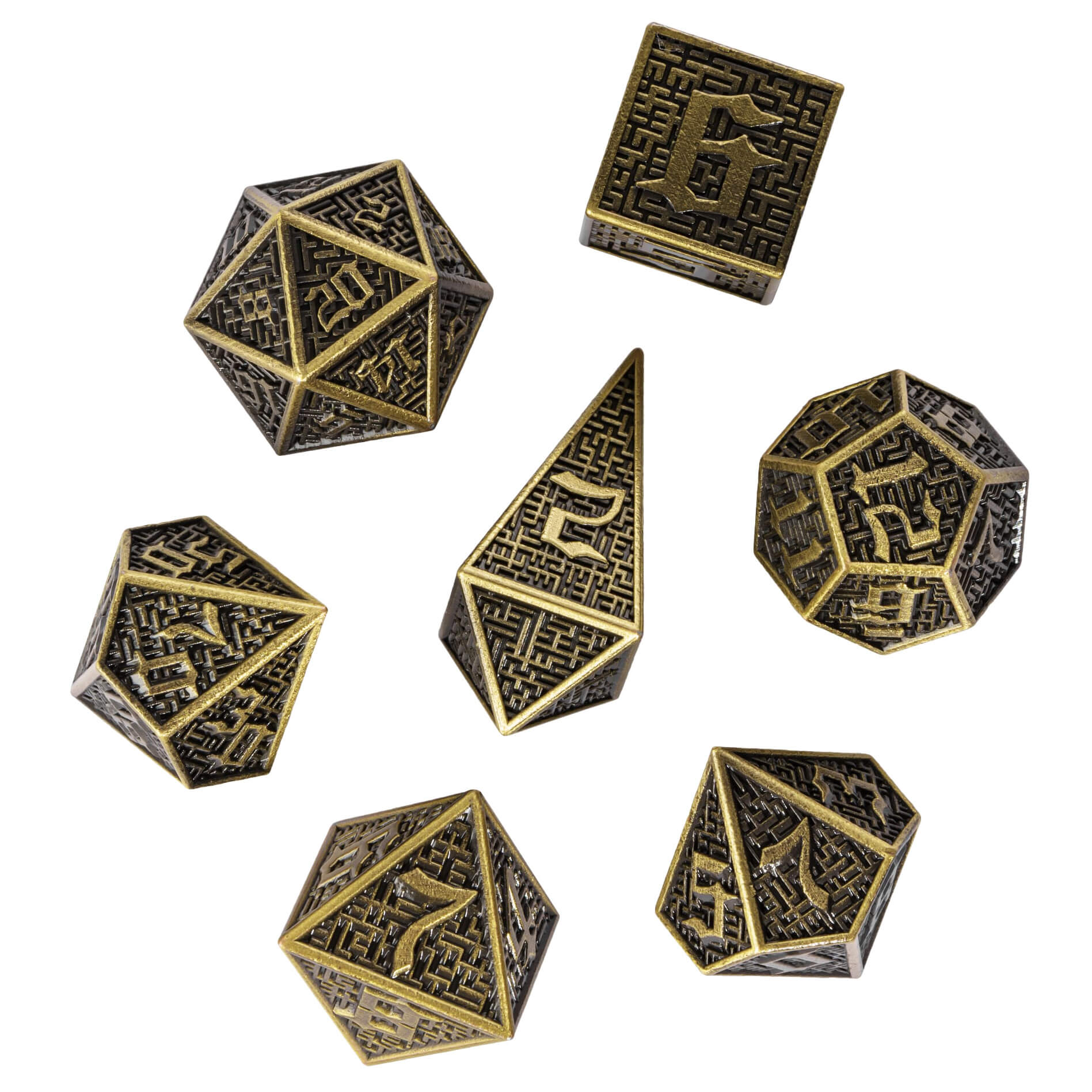 7 Maze Polyhedral Metal Dice Set D&D Bronze - Dice of Dragons