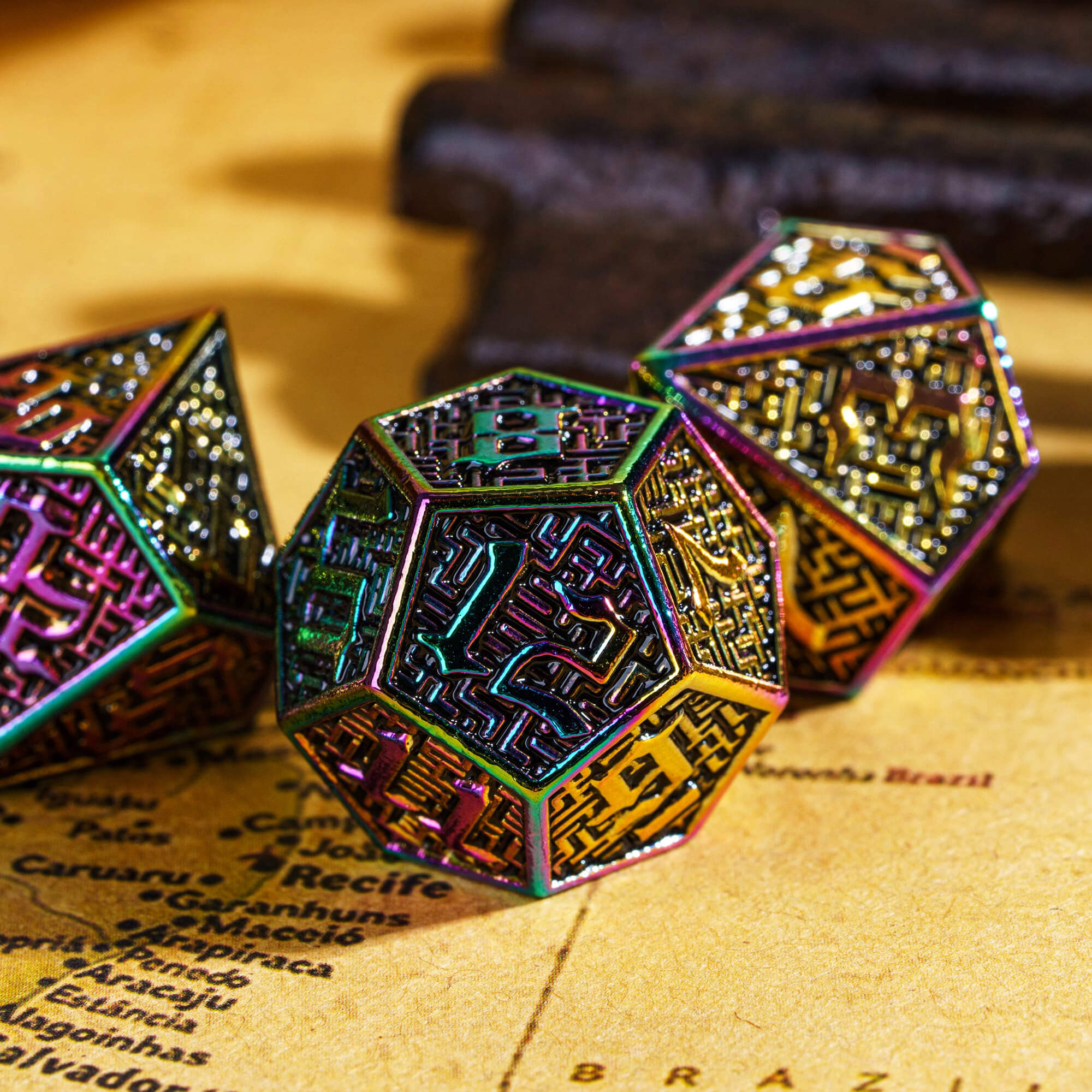 7 Maze Polyhedral Metal D&D Dice Sets Colorful - Dice of Dragons