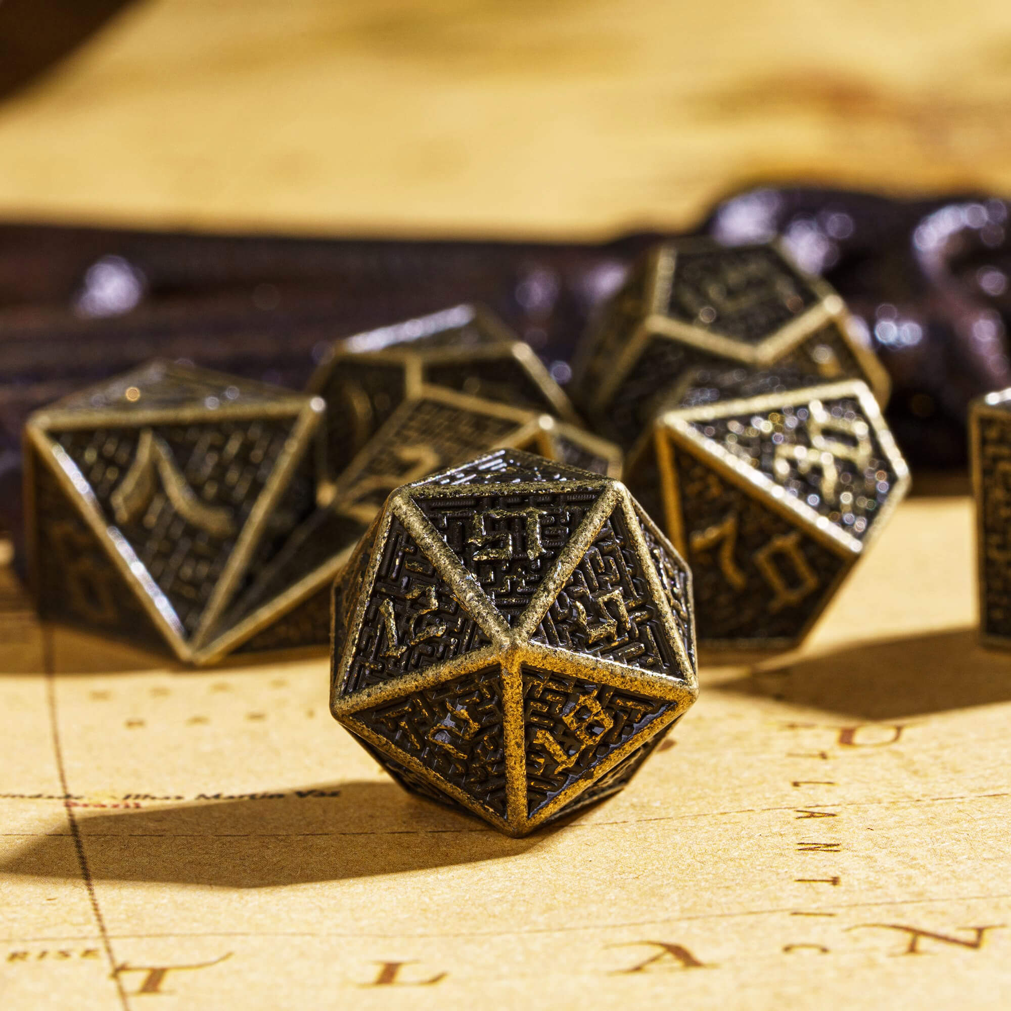 7 Maze Polyhedral Metal DnD Dice Set Bronze - Dice of Dragons