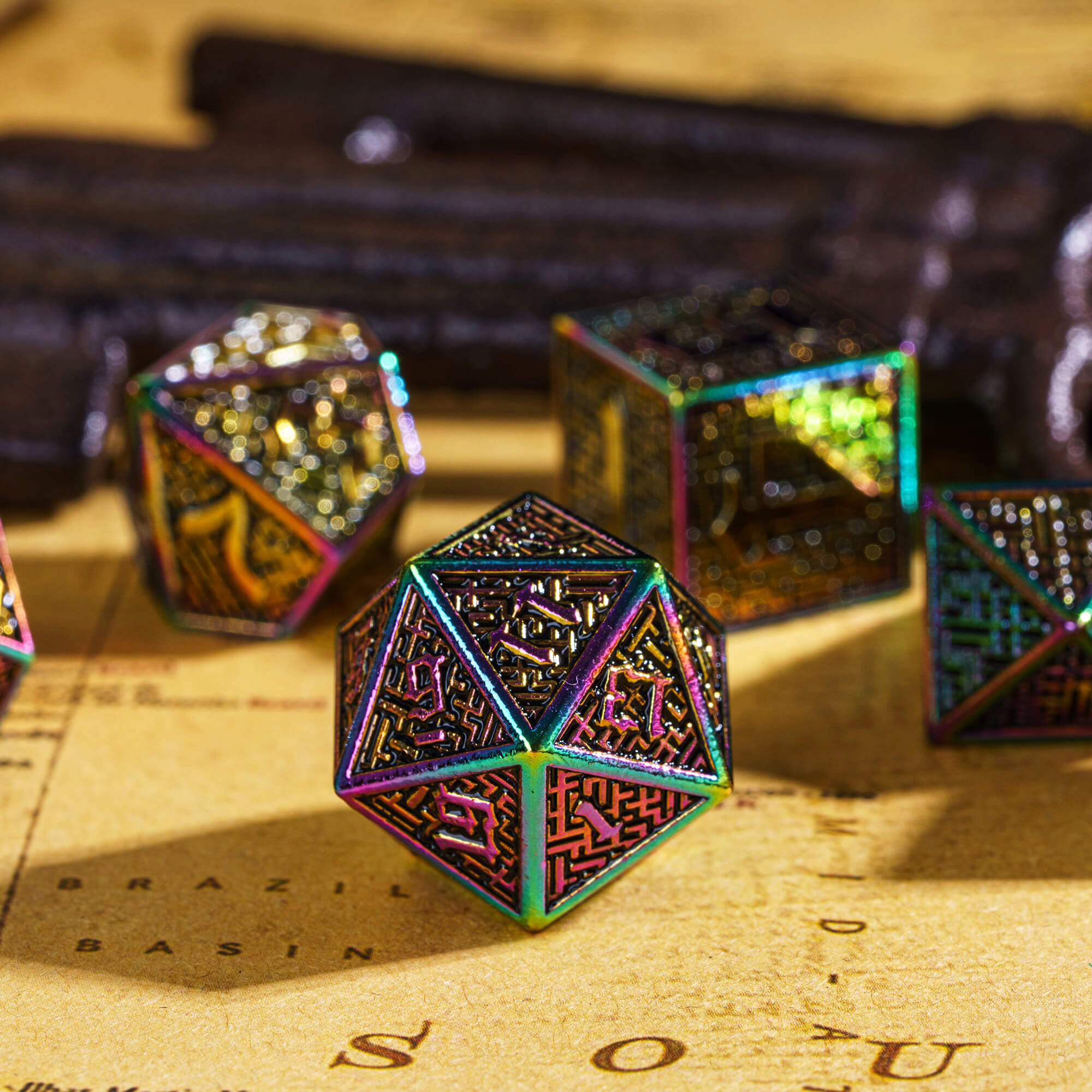 7 Maze Polyhedral Metal D&D Dice Sets Colorful - Dice of Dragons