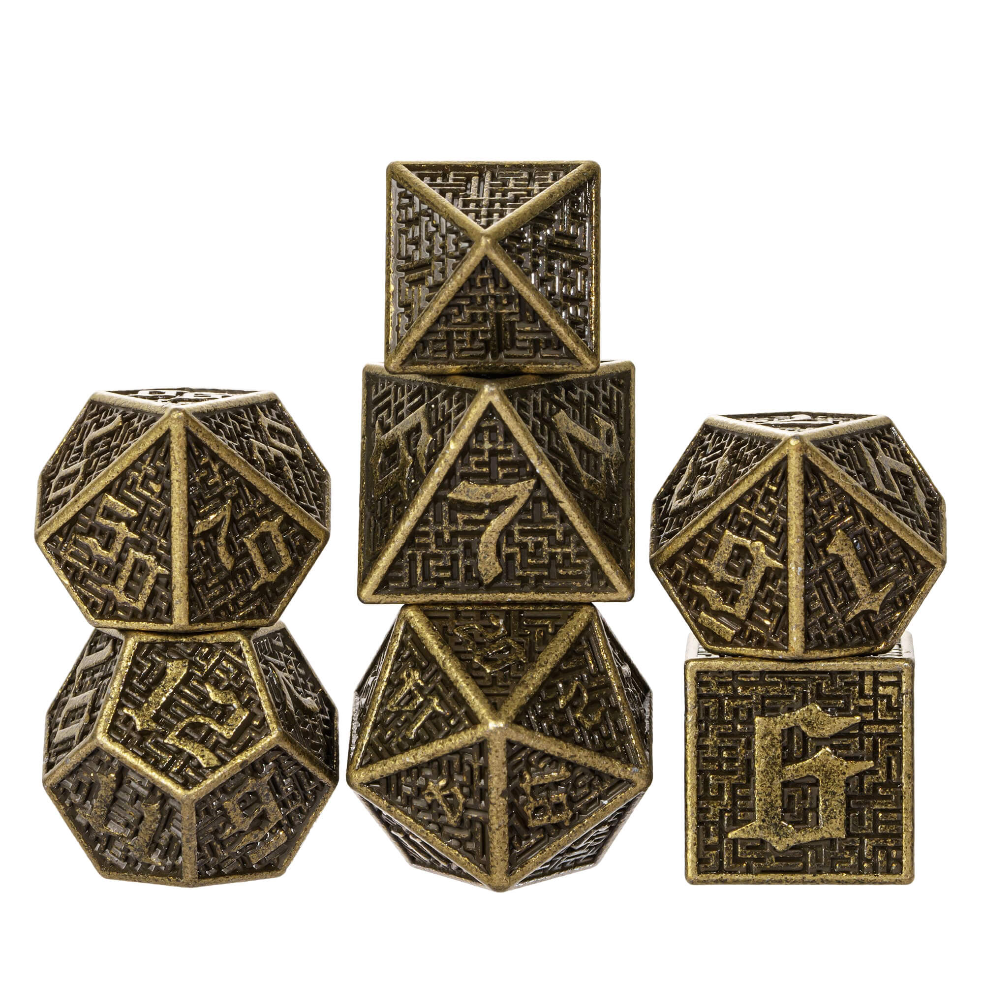 7 Maze Polyhedral Metal DnD Dice Set Bronze - Dice of Dragons