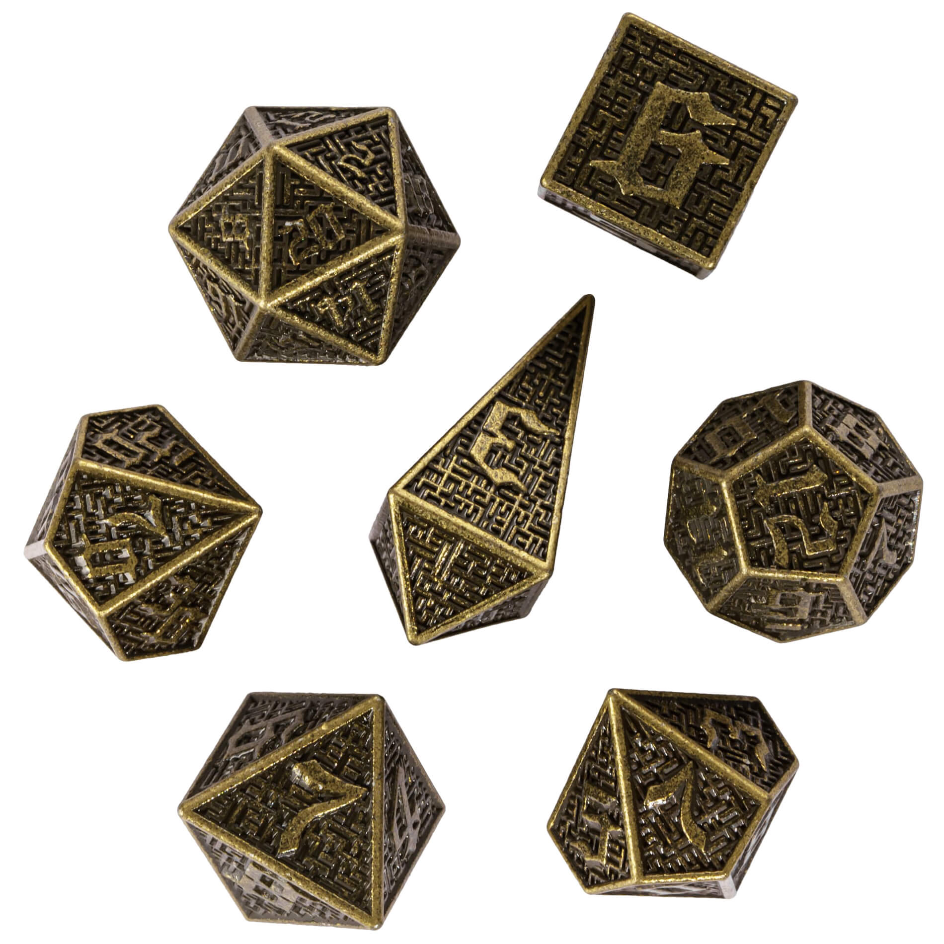 7 Maze Polyhedral Metal DnD Dice Set Bronze - Dice of Dragons