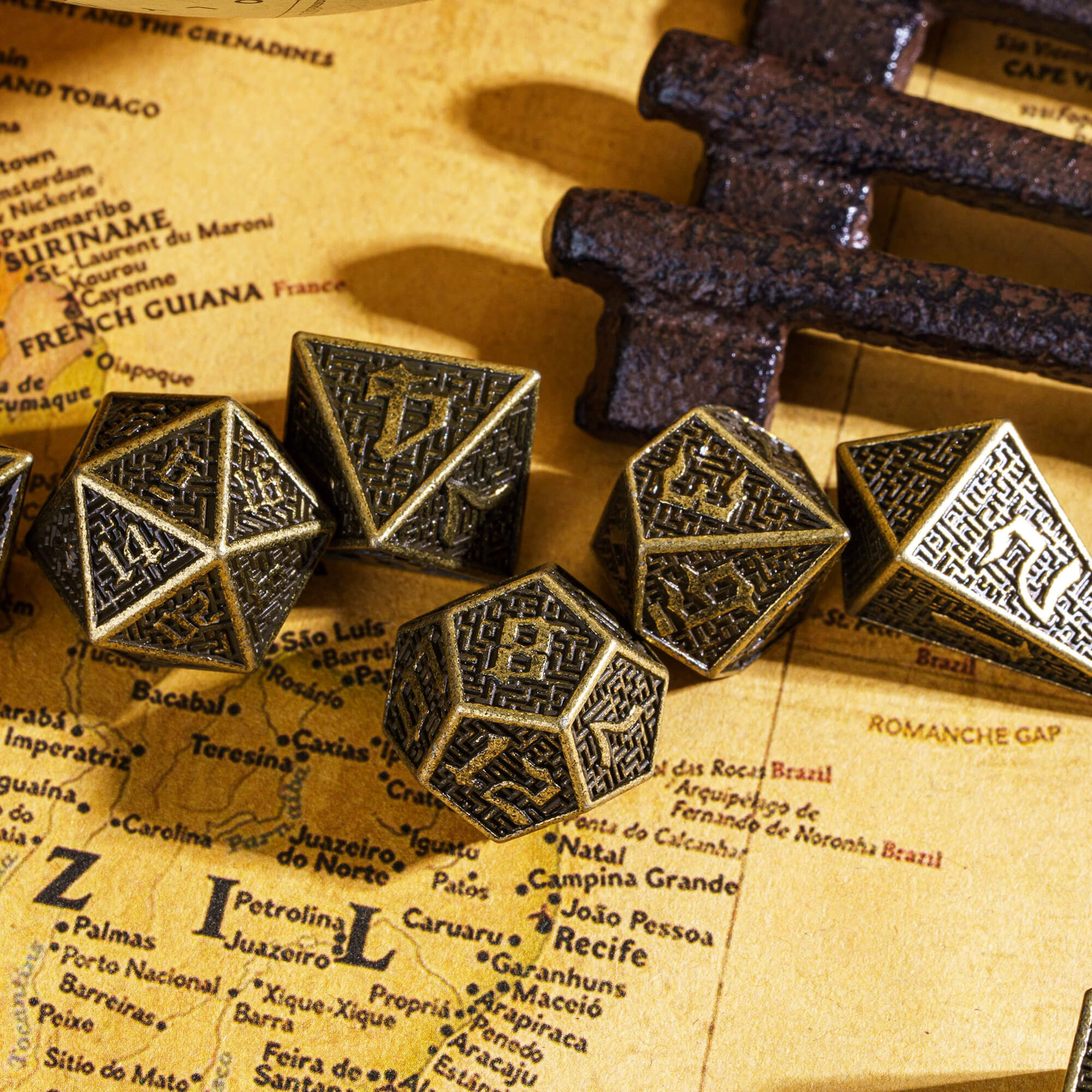 7 Maze Polyhedral Metal DnD Dice Set Bronze - Dice of Dragons