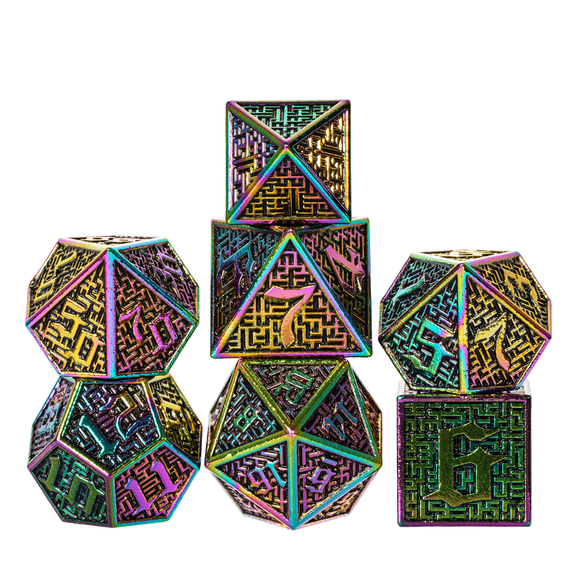 7 Maze Polyhedral Metal D&D Dice Sets Colorful - Dice of Dragons