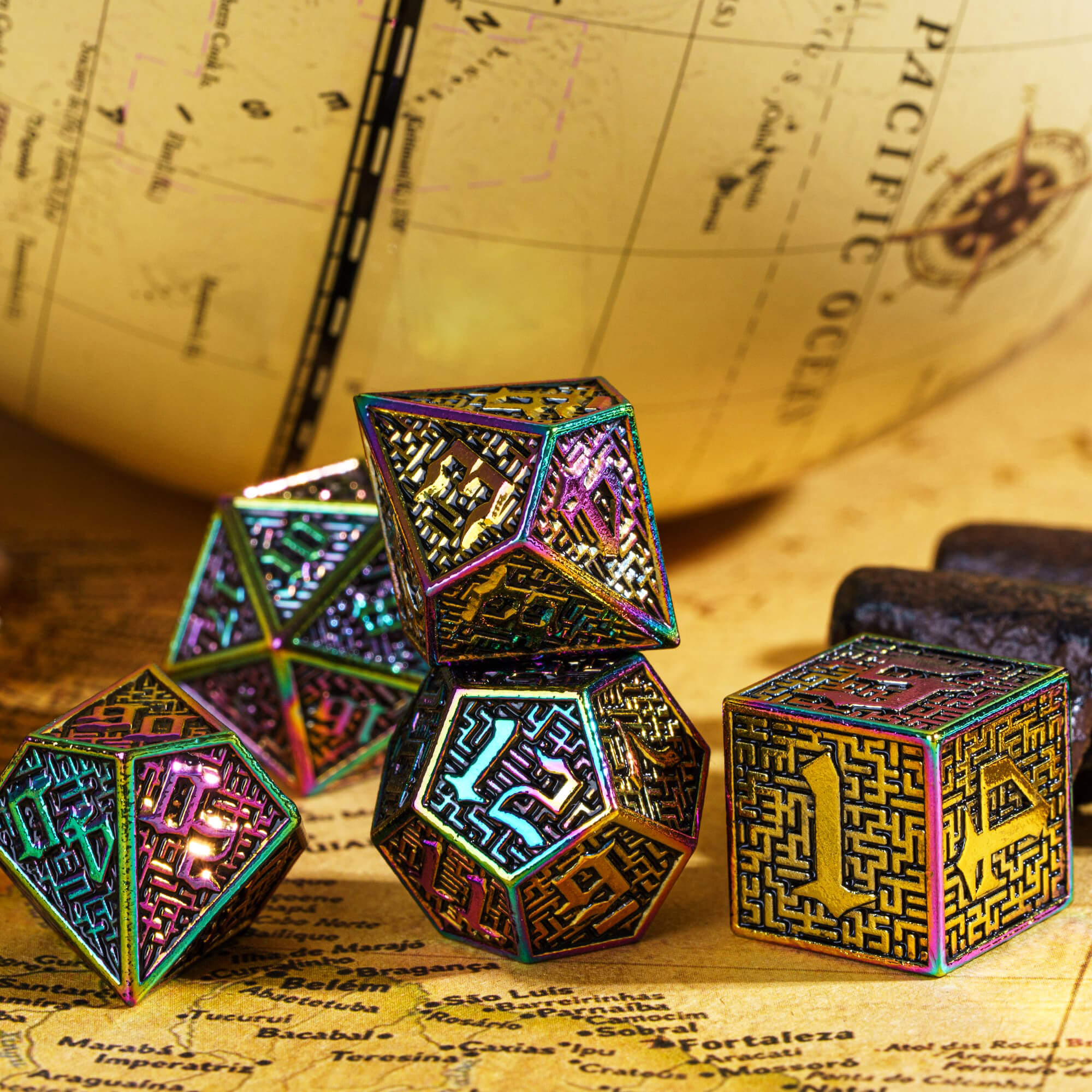 7 Maze Polyhedral Metal D&D Dice Sets Colorful - Dice of Dragons