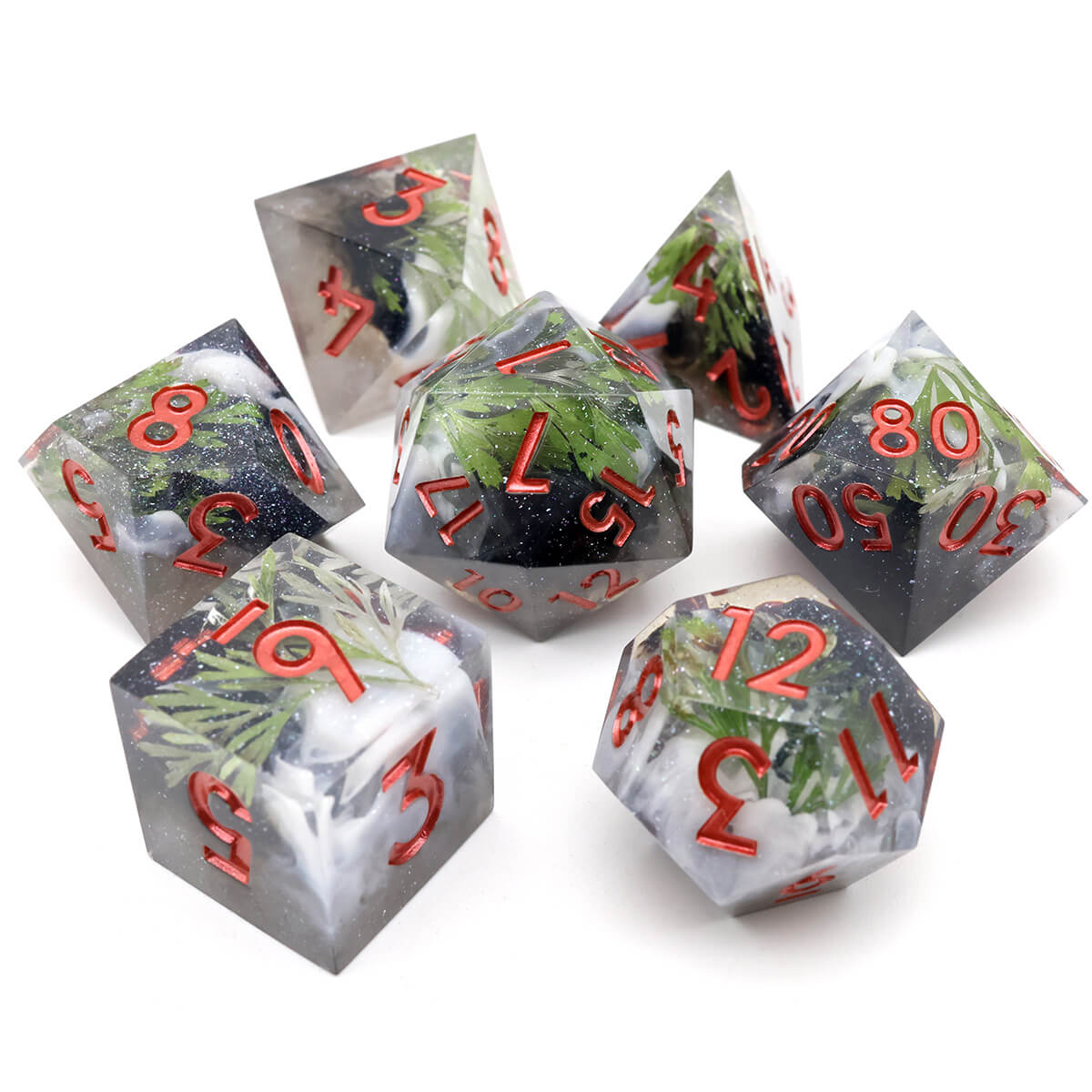 7-Piece Enchanted Forest Sharp Edge DND Dice Set - Dice of Dragons