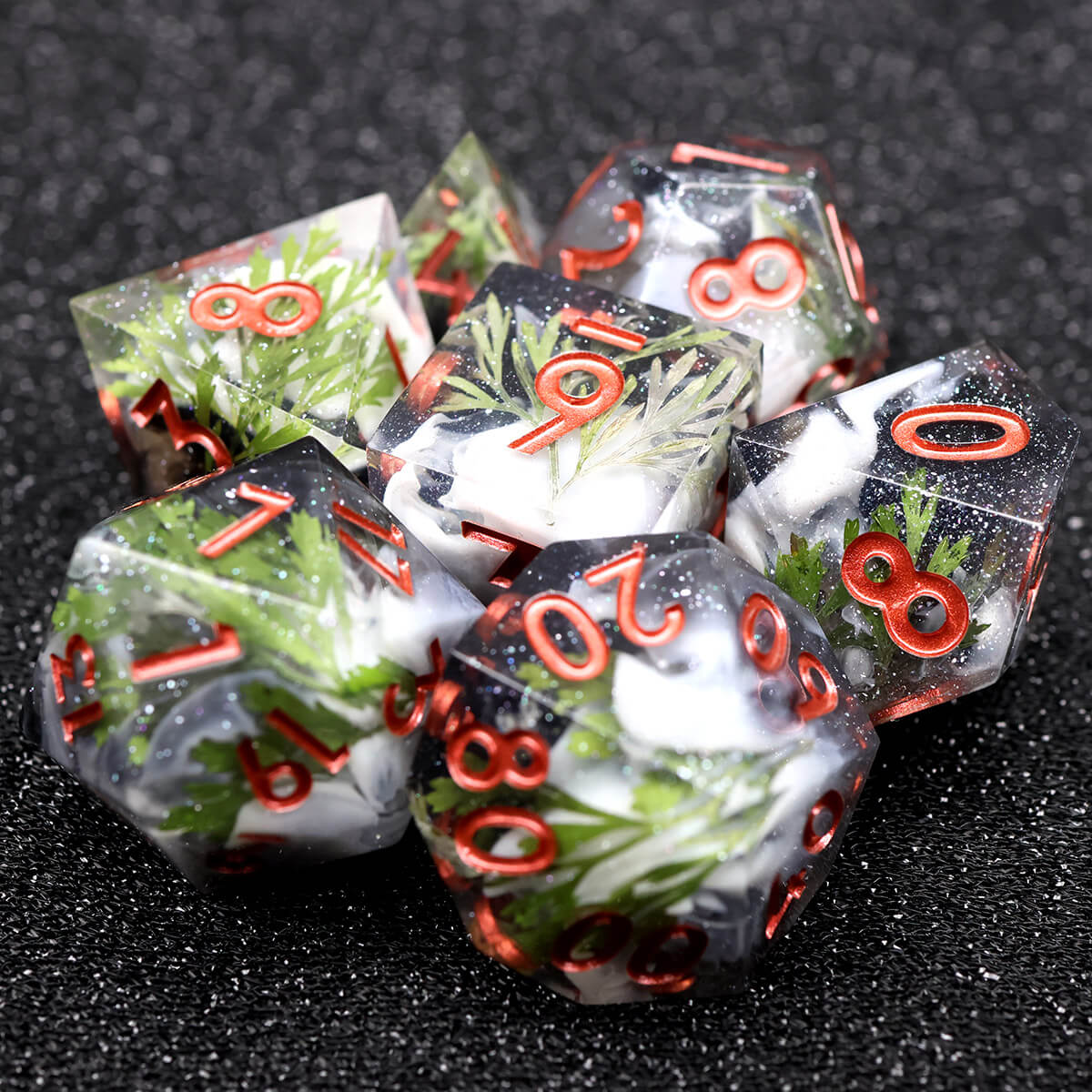 7-Piece Enchanted Forest Sharp Edge DND Dice Set - Dice of Dragons