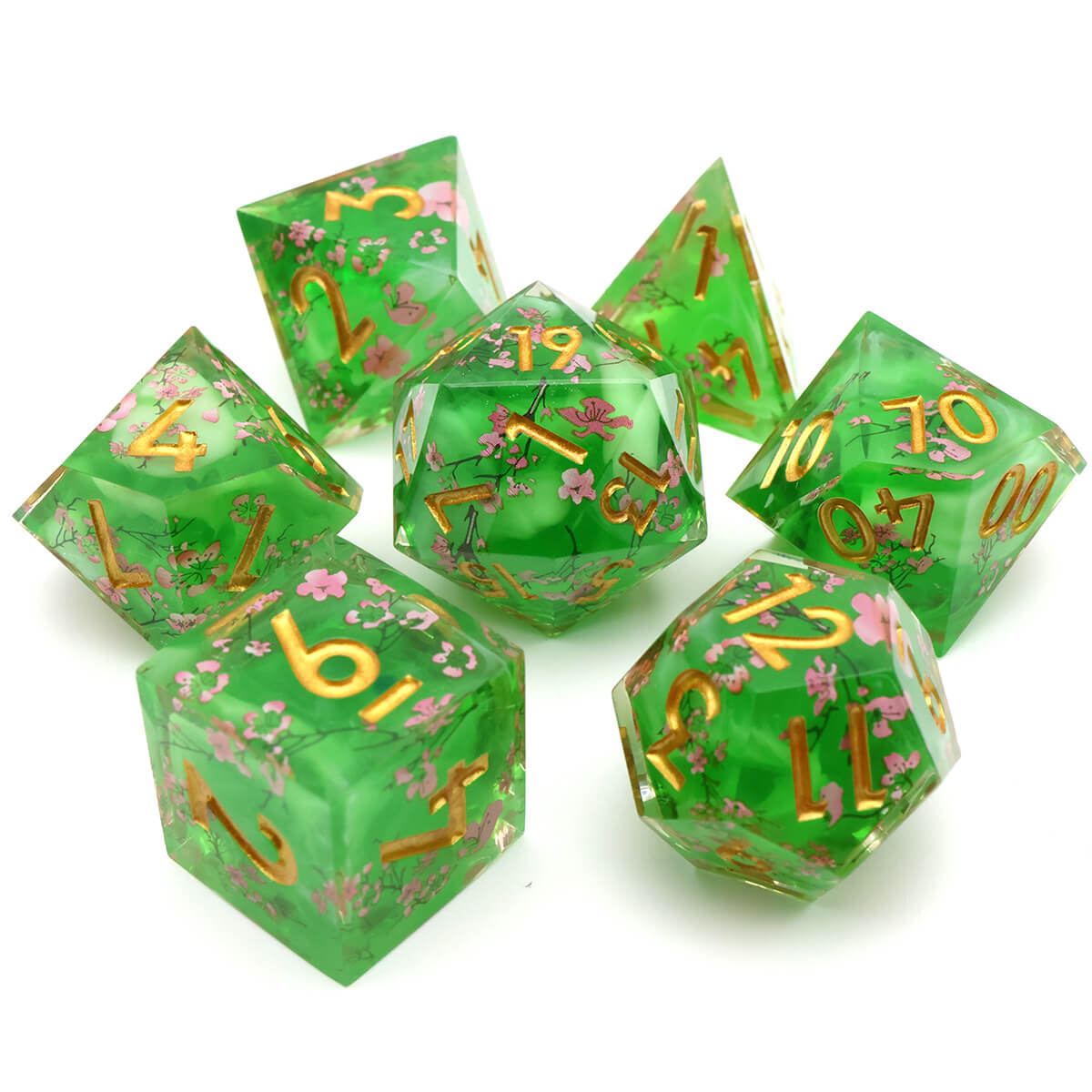 7-Piece Layered Flower Sharp Edge DND Dice Set - Dice of Dragons