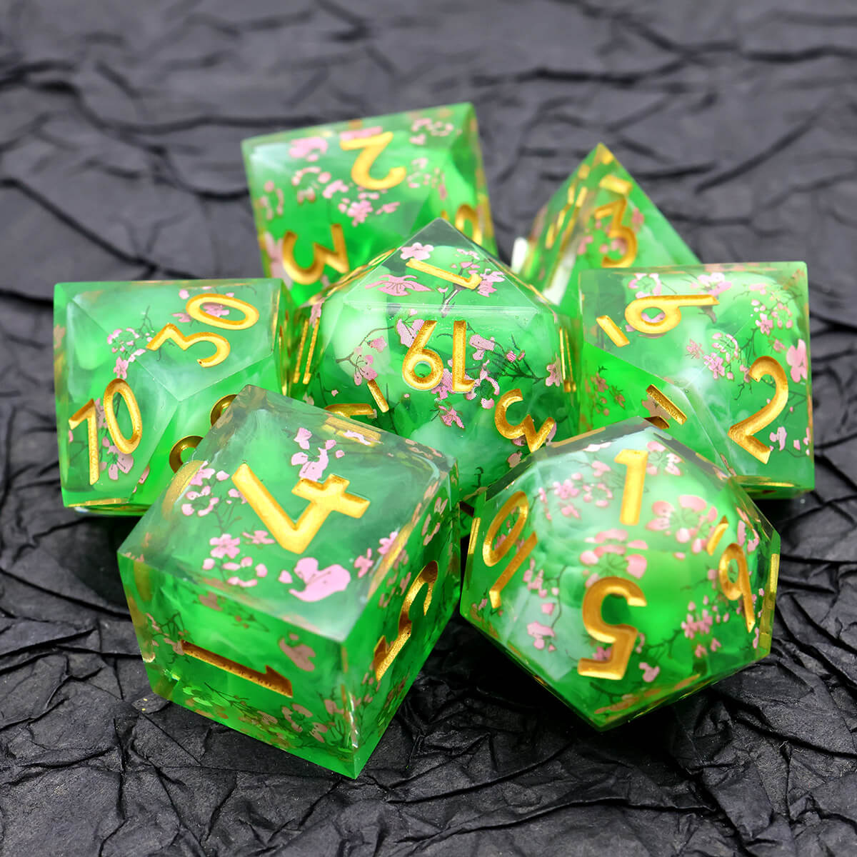 7-Piece Layered Flower Sharp Edge DND Dice Set - Dice of Dragons