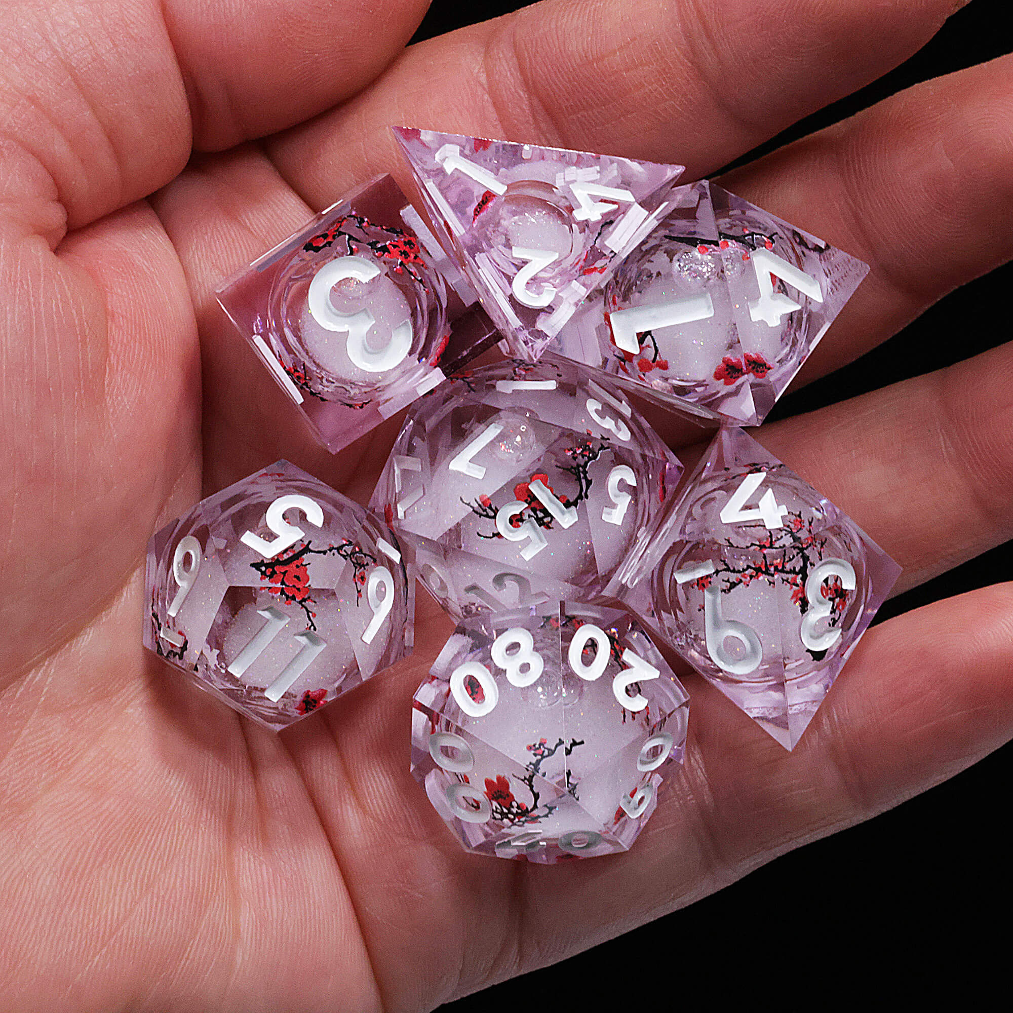 7 Piece Liquid Core Polyhedral D and D Dice Set Plum Bossom