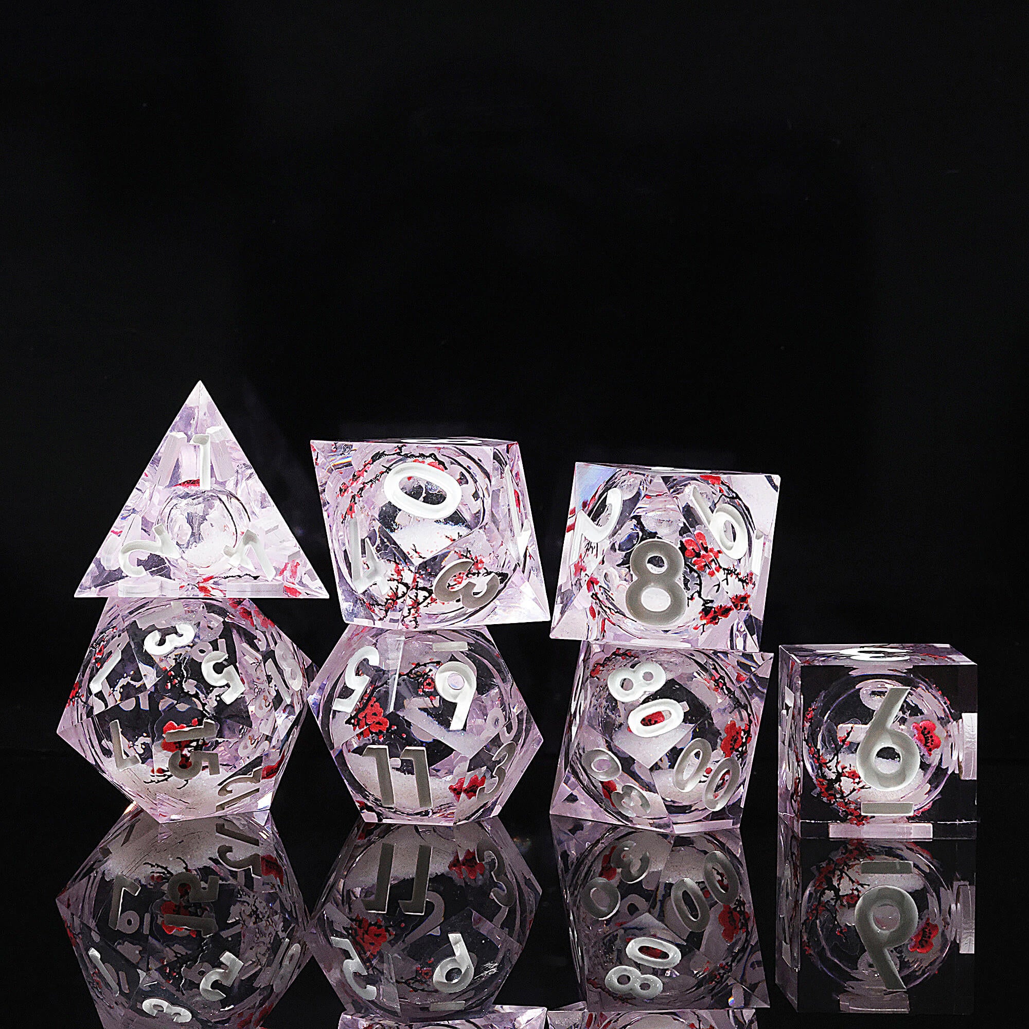 7 Piece Liquid Core Polyhedral D and D Dice Set Plum Bossom