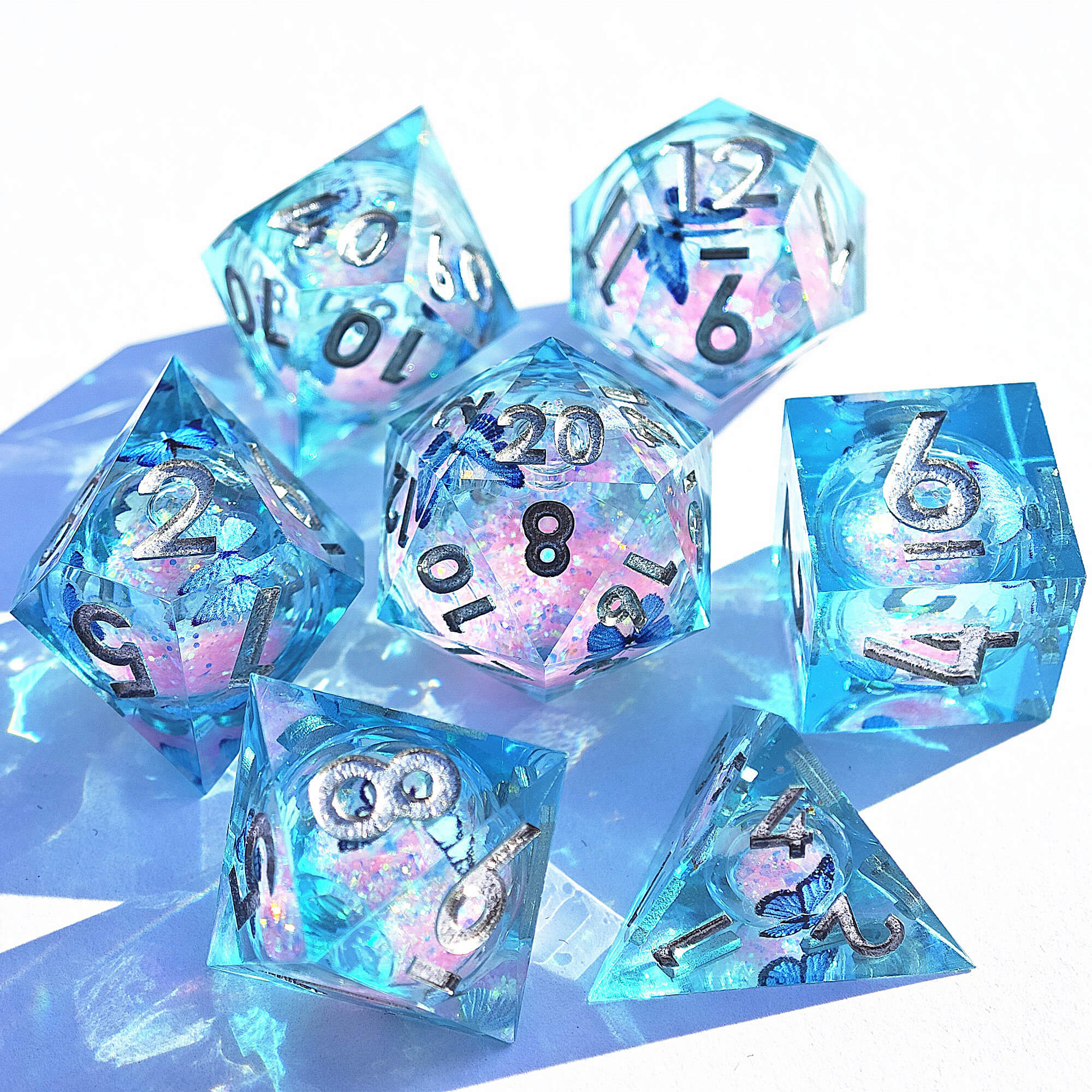 7 Piece Liquid Core Polyhedral DnD Dice Set Butterfly