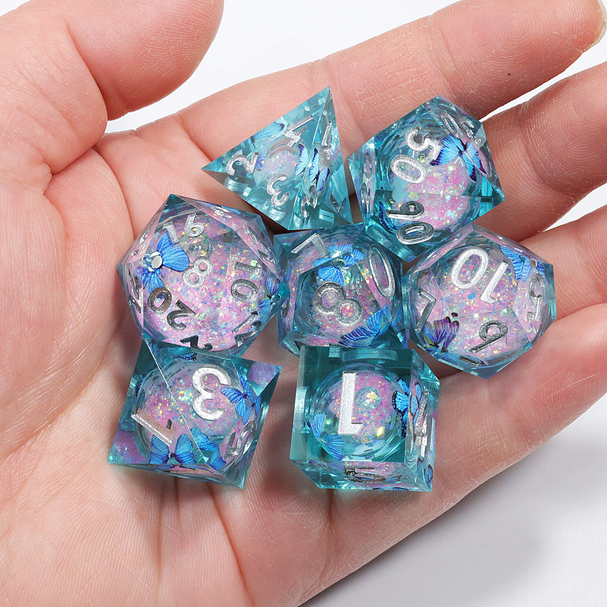 7 Piece Liquid Core Polyhedral DnD Dice Set Butterfly