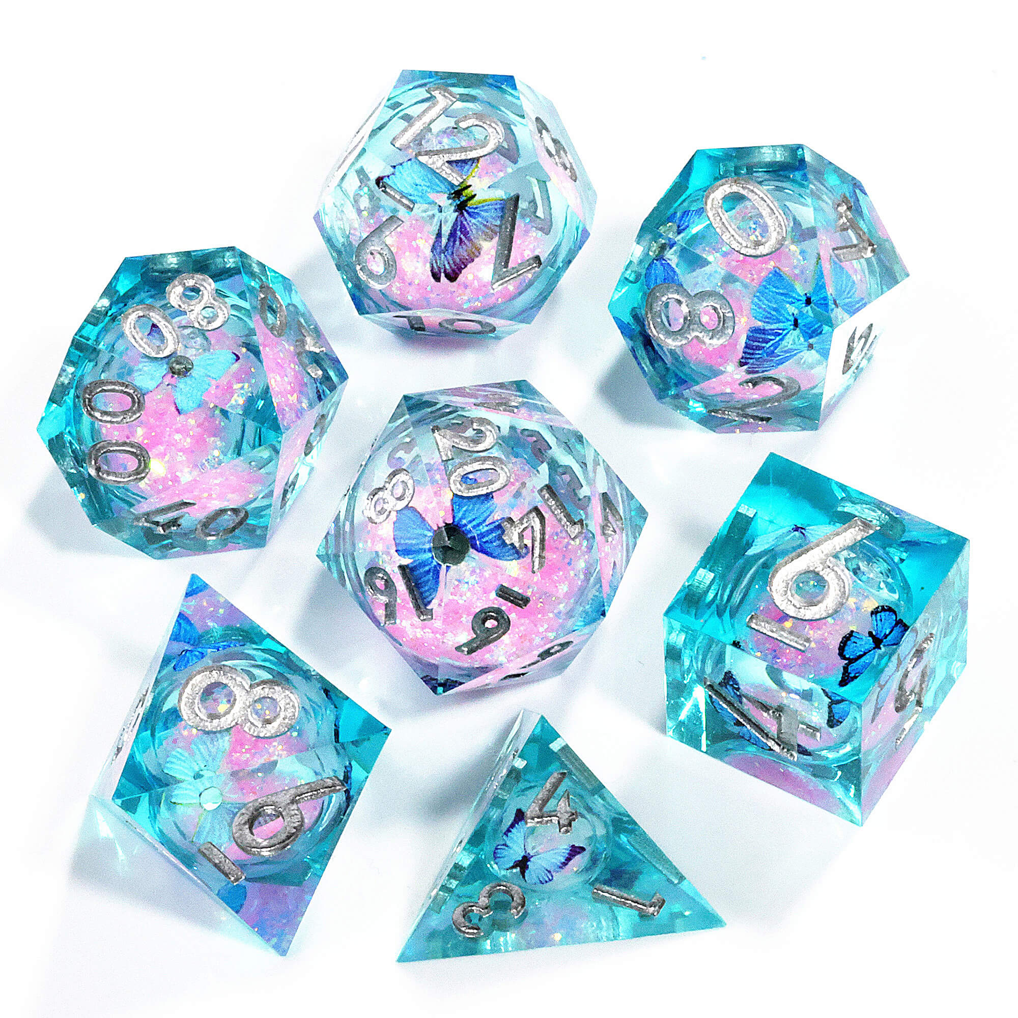 7 Piece Liquid Core Polyhedral DnD Dice Set Butterfly