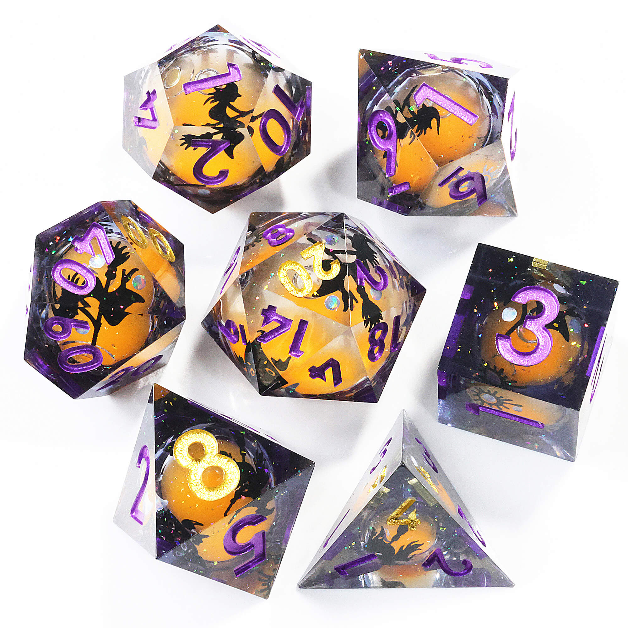 7 Piece Liquid Core Polyhedral D&D Dice Sets Witch