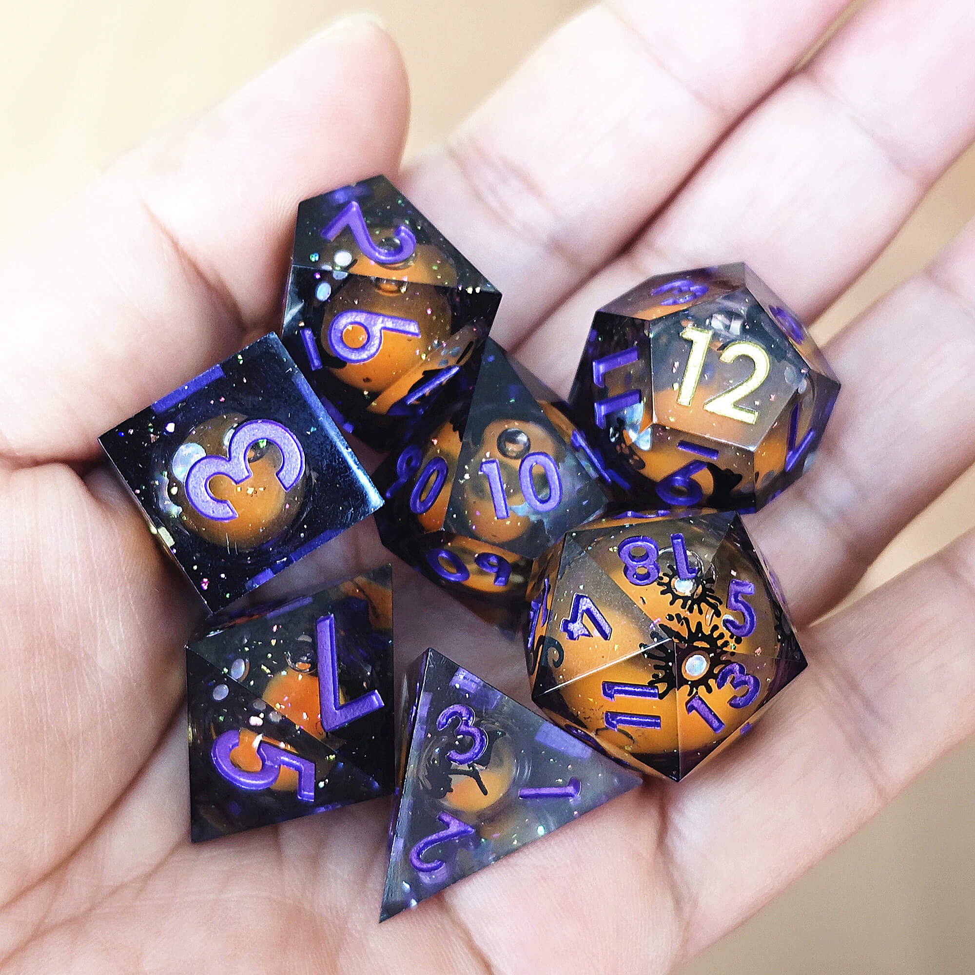 7 Piece Liquid Core Polyhedral D&D Dice Sets Witch