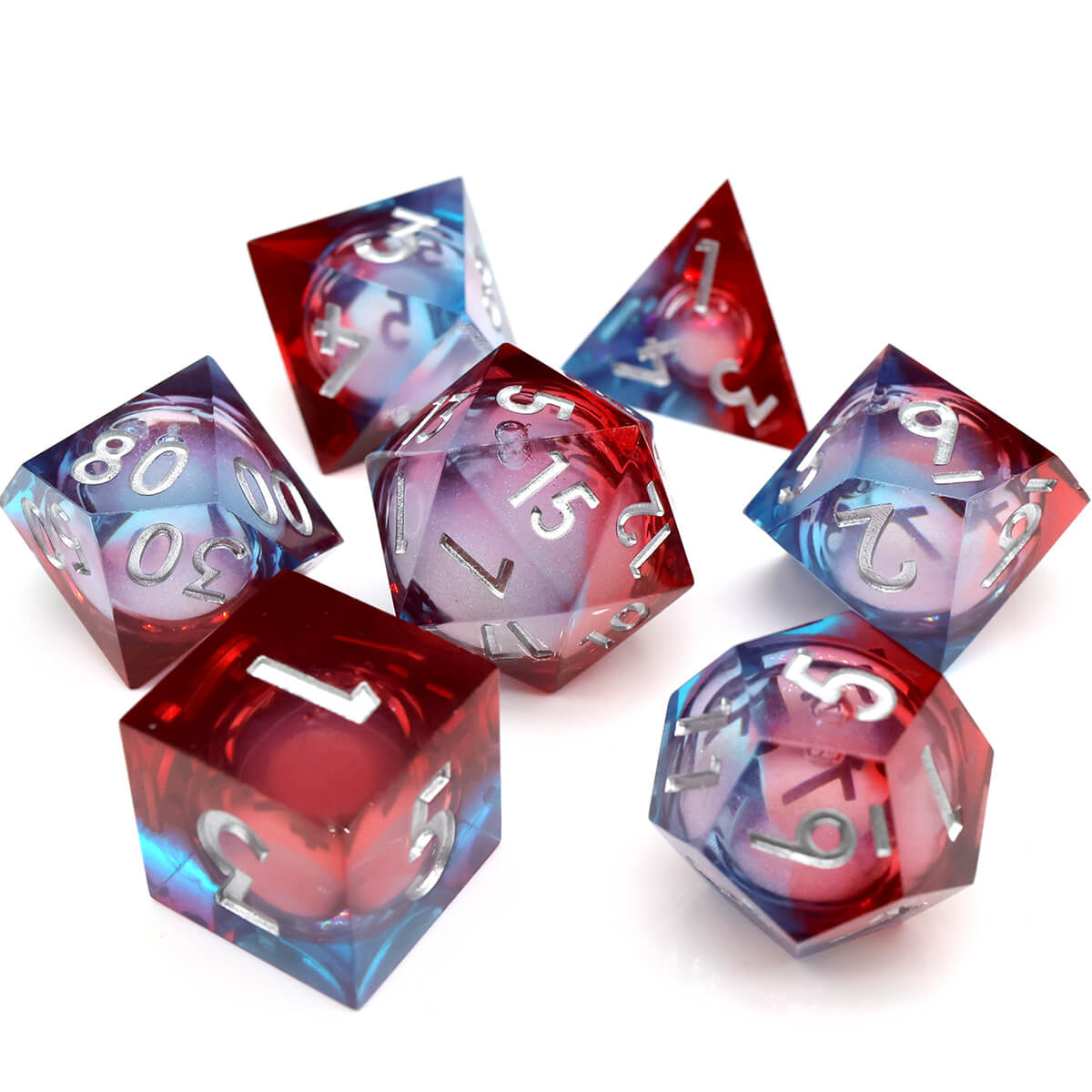 7-Piece Liquid Core Sharp Edge DND Dice Set - Dice of Dragons