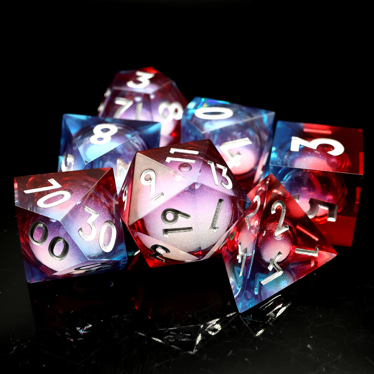 7-Piece Liquid Core Sharp Edge DND Dice Set - Dice of Dragons