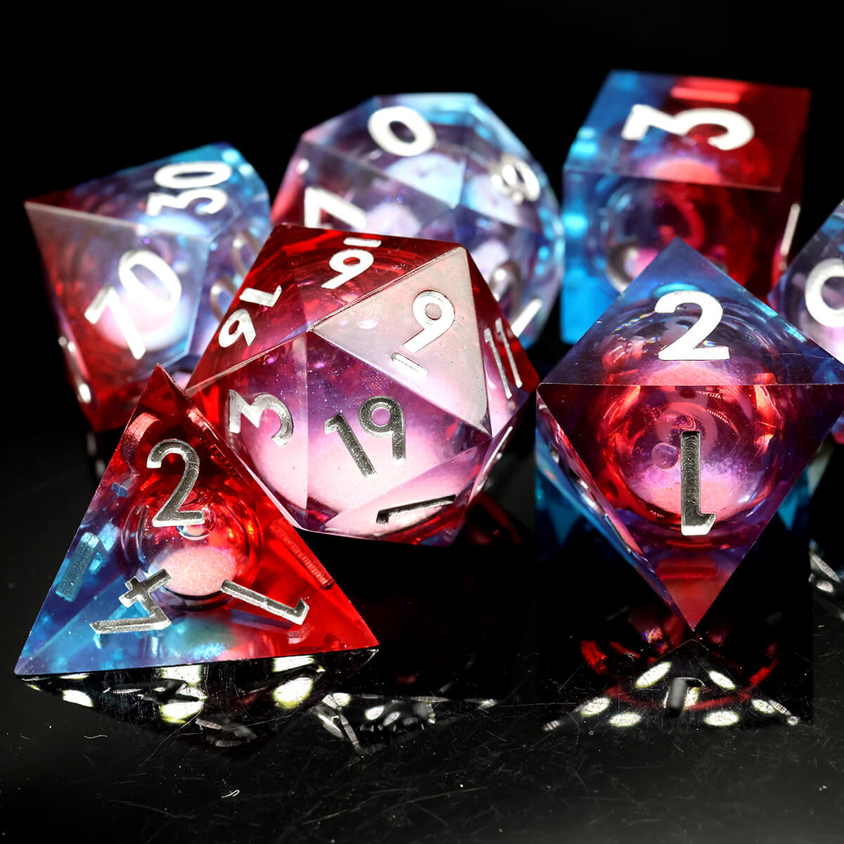 7-Piece Liquid Core Sharp Edge DND Dice Set - Dice of Dragons