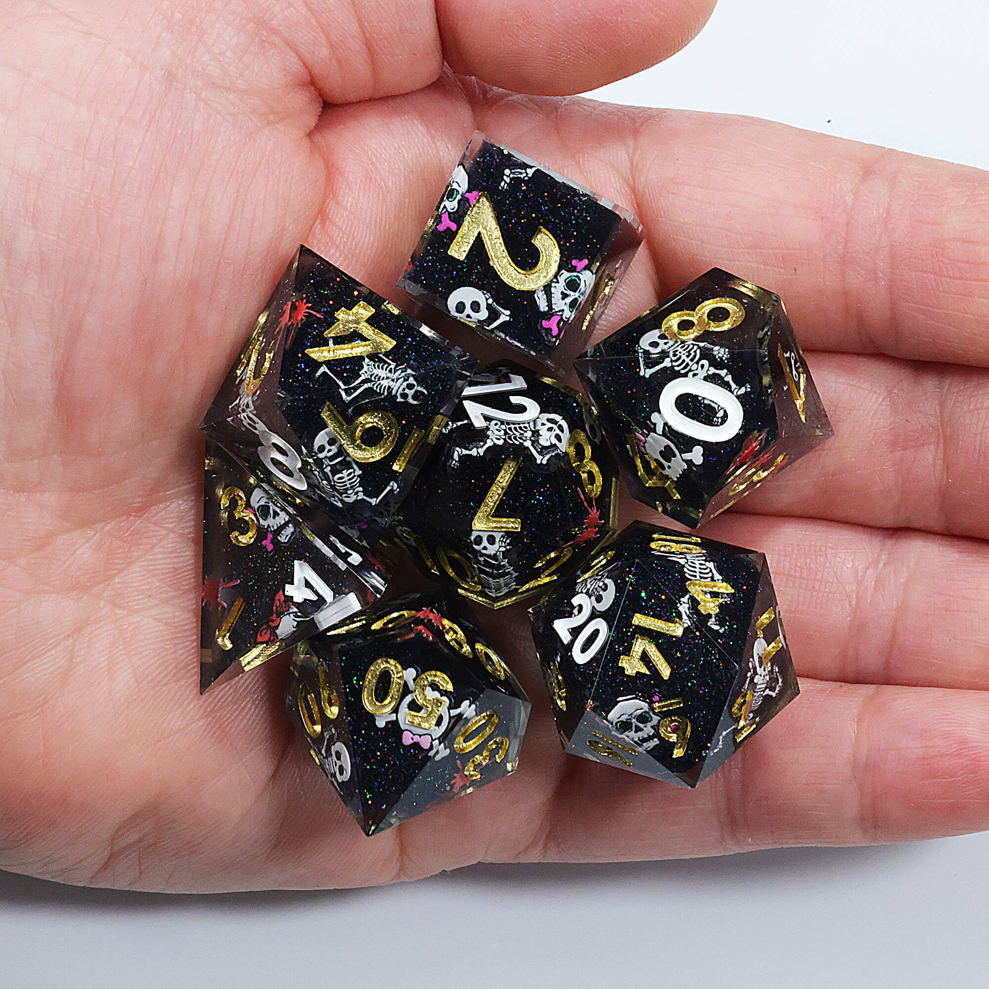 7 Piece Polyhedral DD Dice Set Cute Skull Black - Dice of Dragons