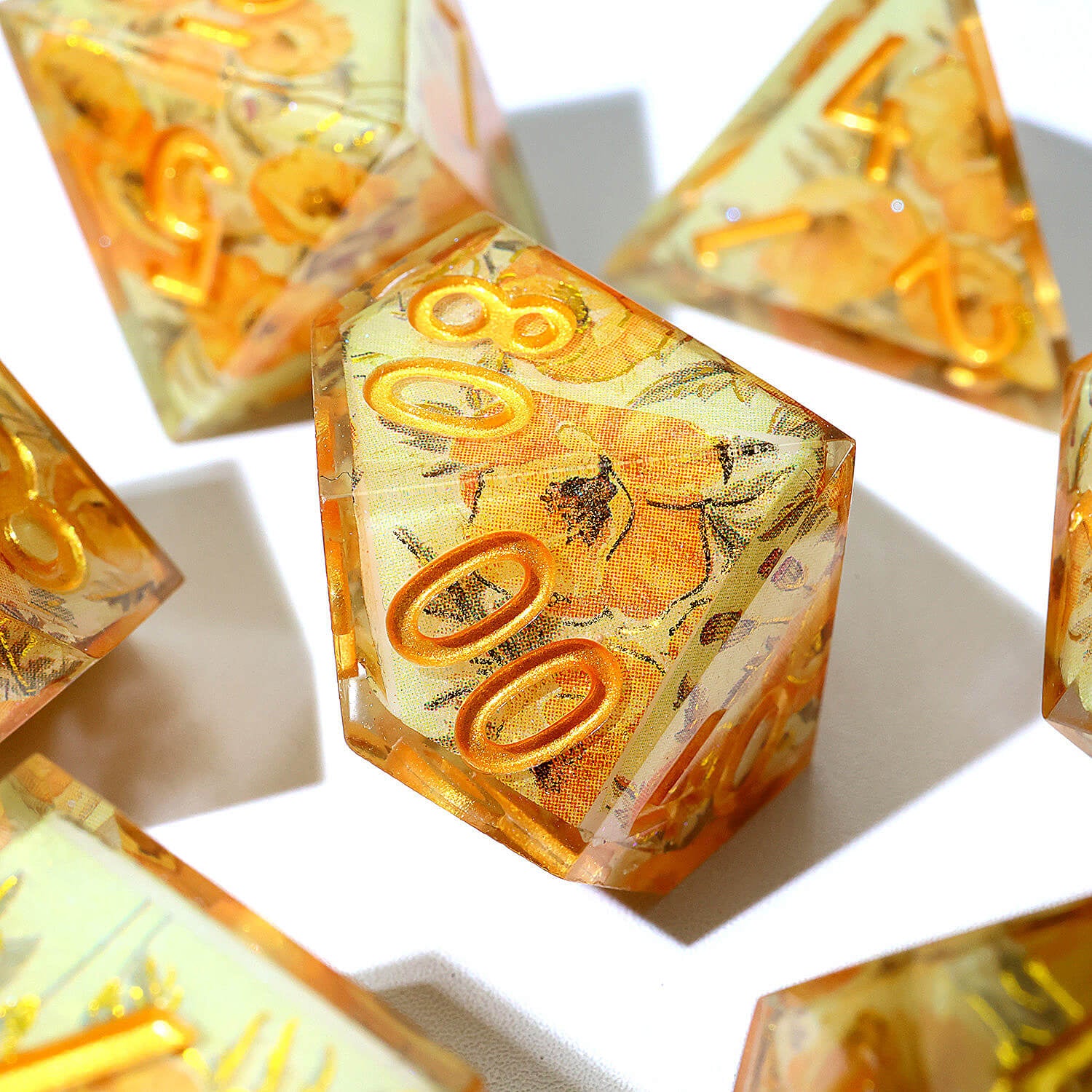 7 Piece Polyhedral Dice Sets D and D Yellow Flower - Dice of Dragons