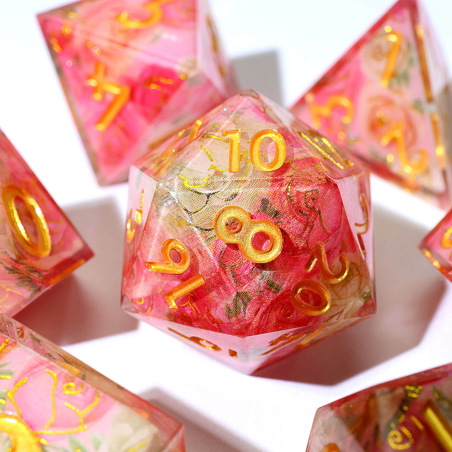 7 Piece Polyhedral Dice Set DnD Red Flower - Dice of Dragons