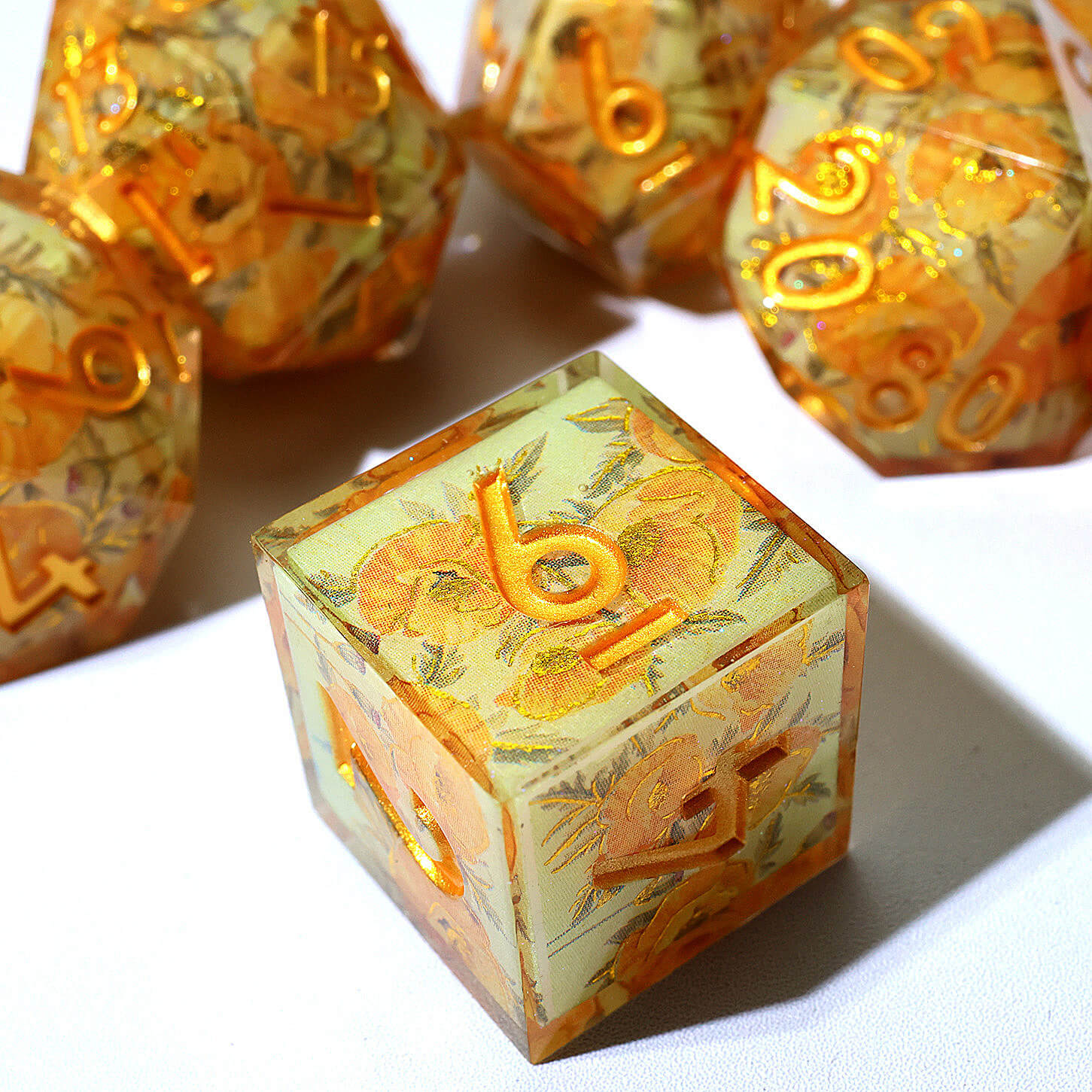 7 Piece Polyhedral Dice Sets D and D Yellow Flower - Dice of Dragons