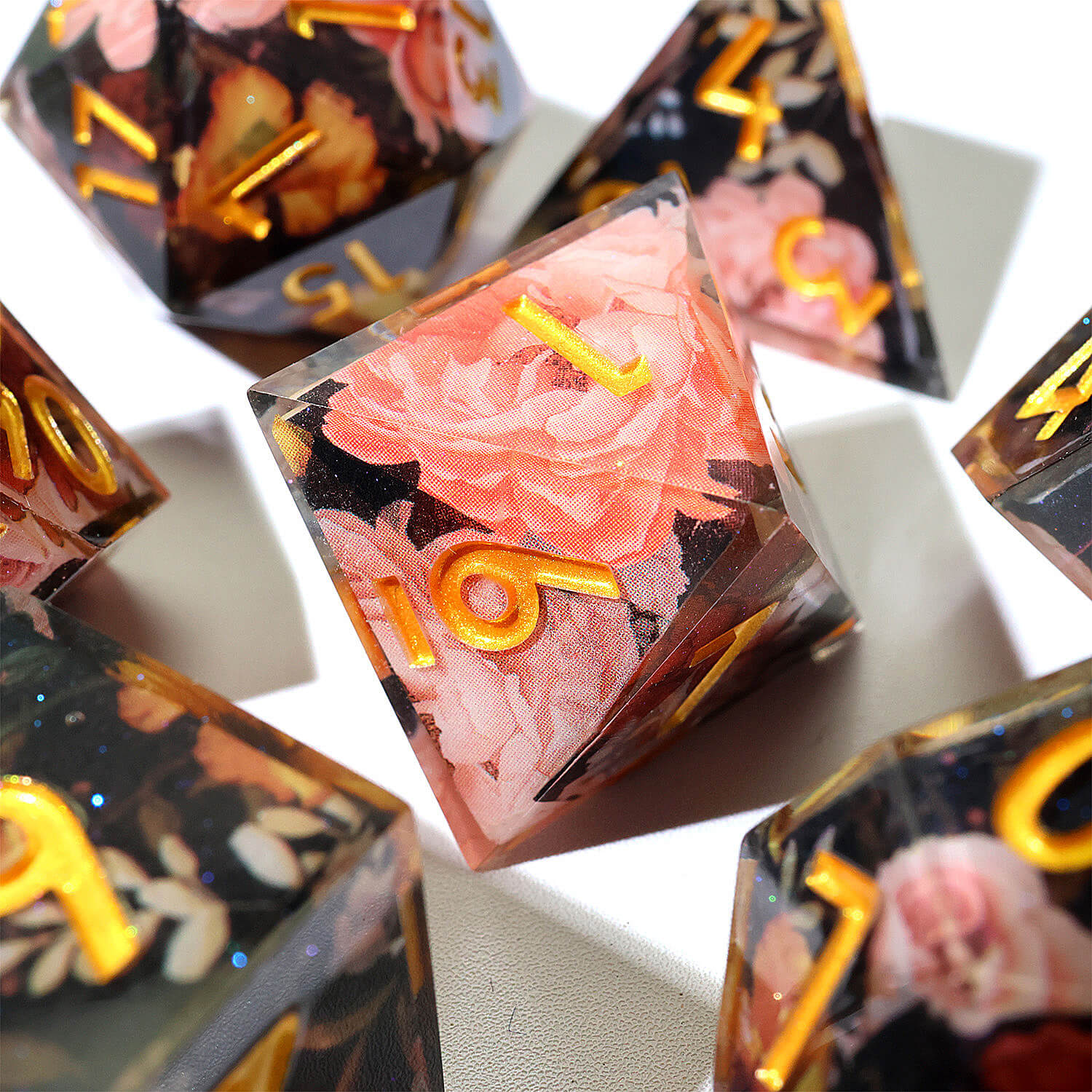 7 Piece Polyhedral Dice Set DD Pink Flower - Dice of Dragons