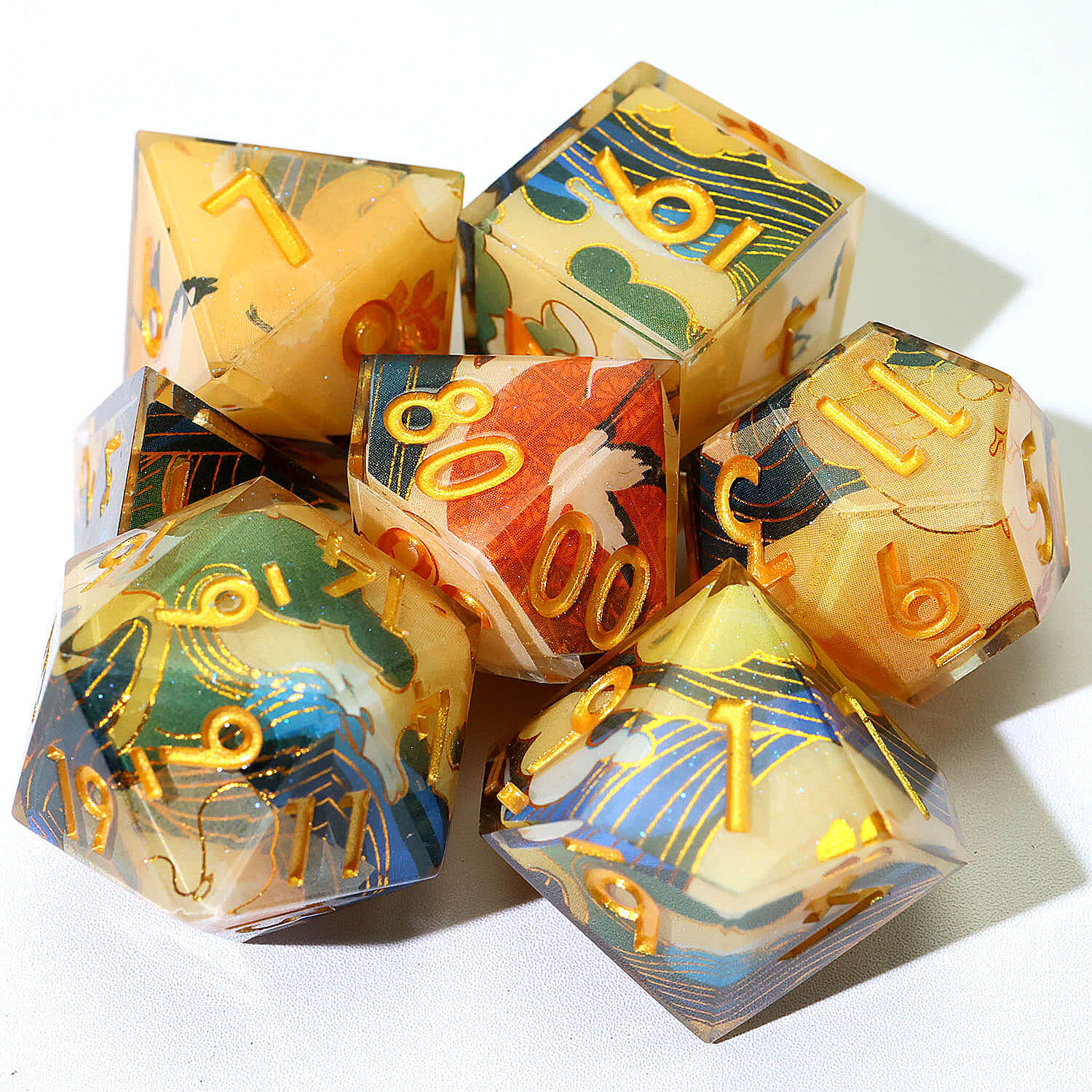 7 Piece Polyhedral Dice Set D and D Wonderland Crane