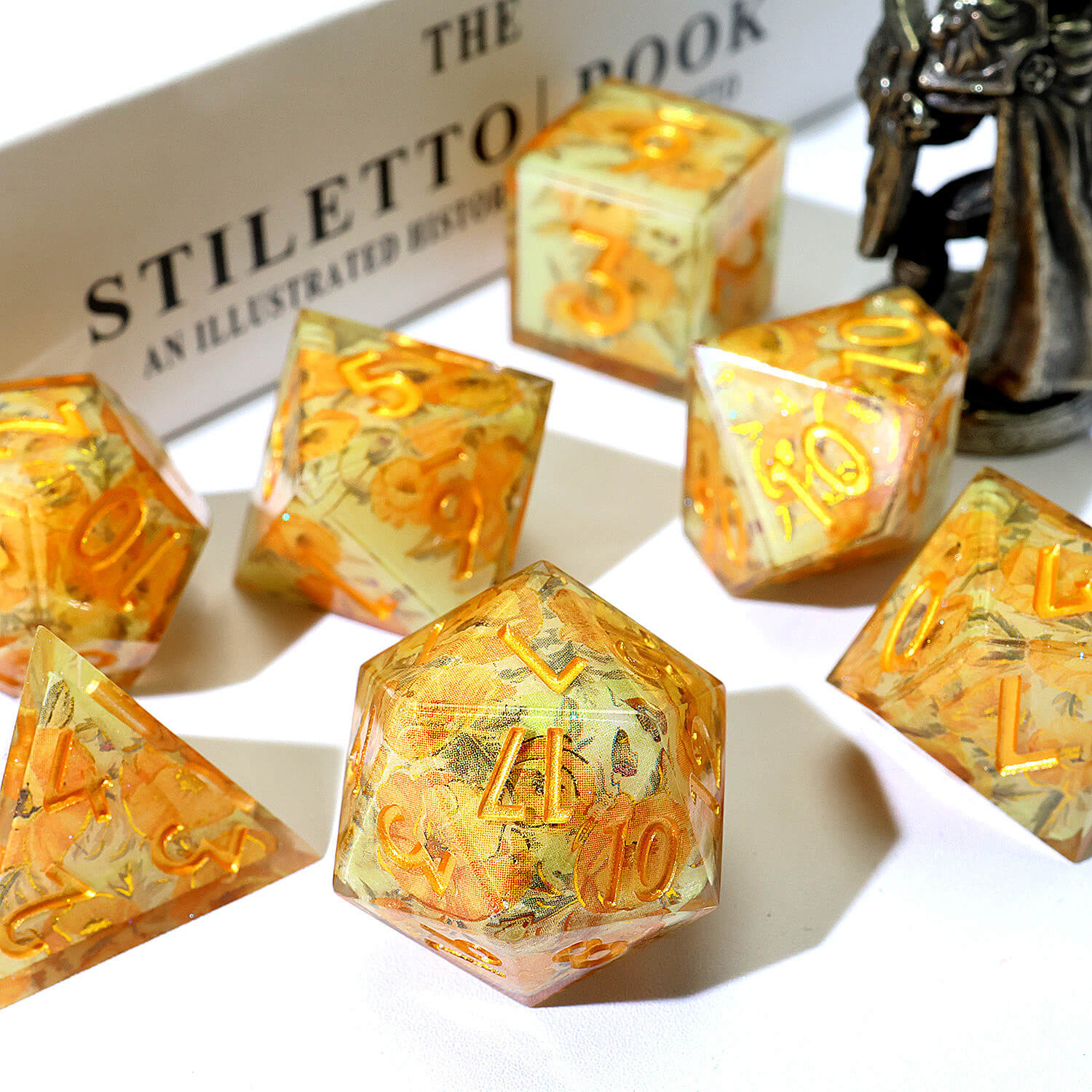 7 Piece Polyhedral Dice Sets D and D Yellow Flower - Dice of Dragons