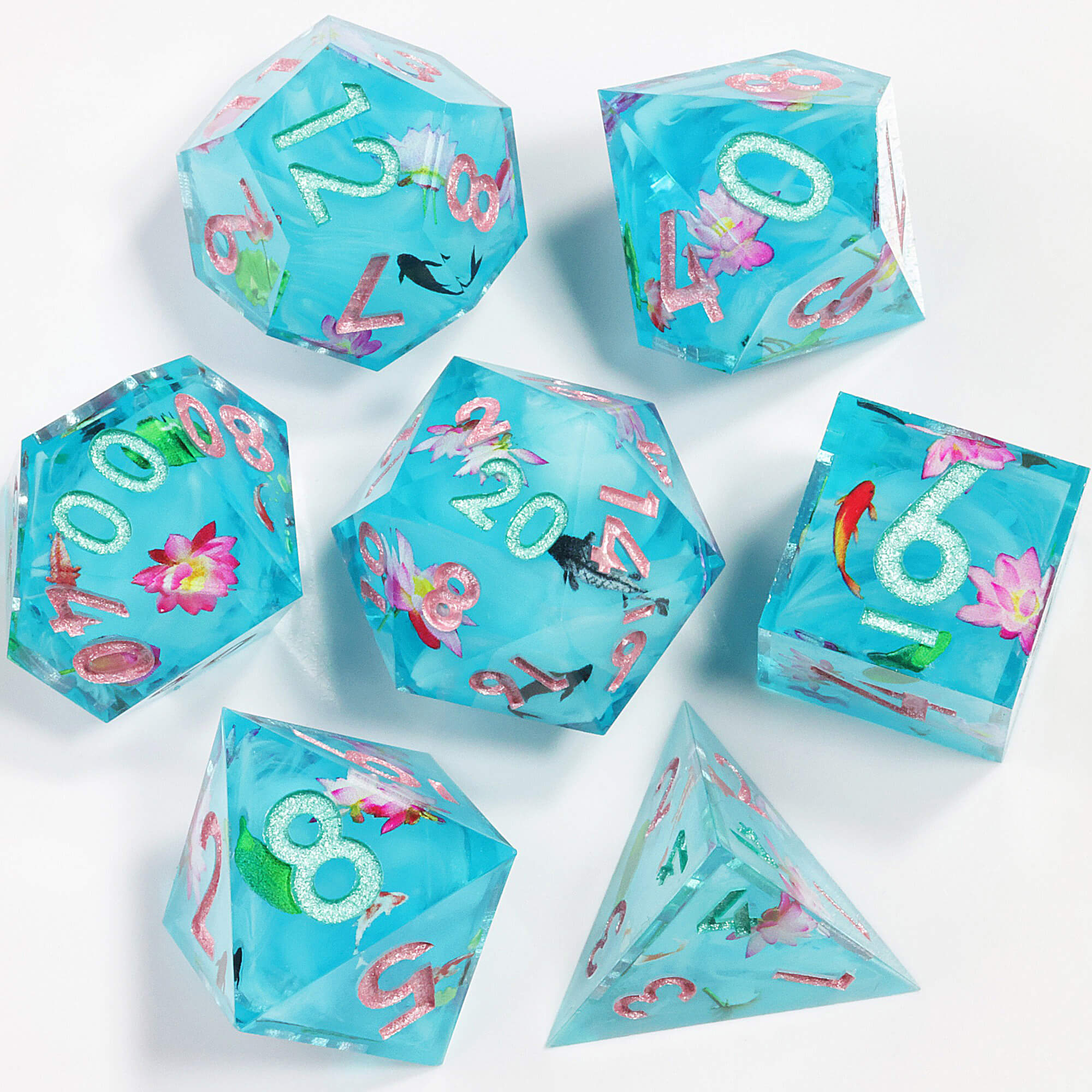 7 Piece Polyhedral Dice Sets DD Lotus and Fish - Dice of Dragons