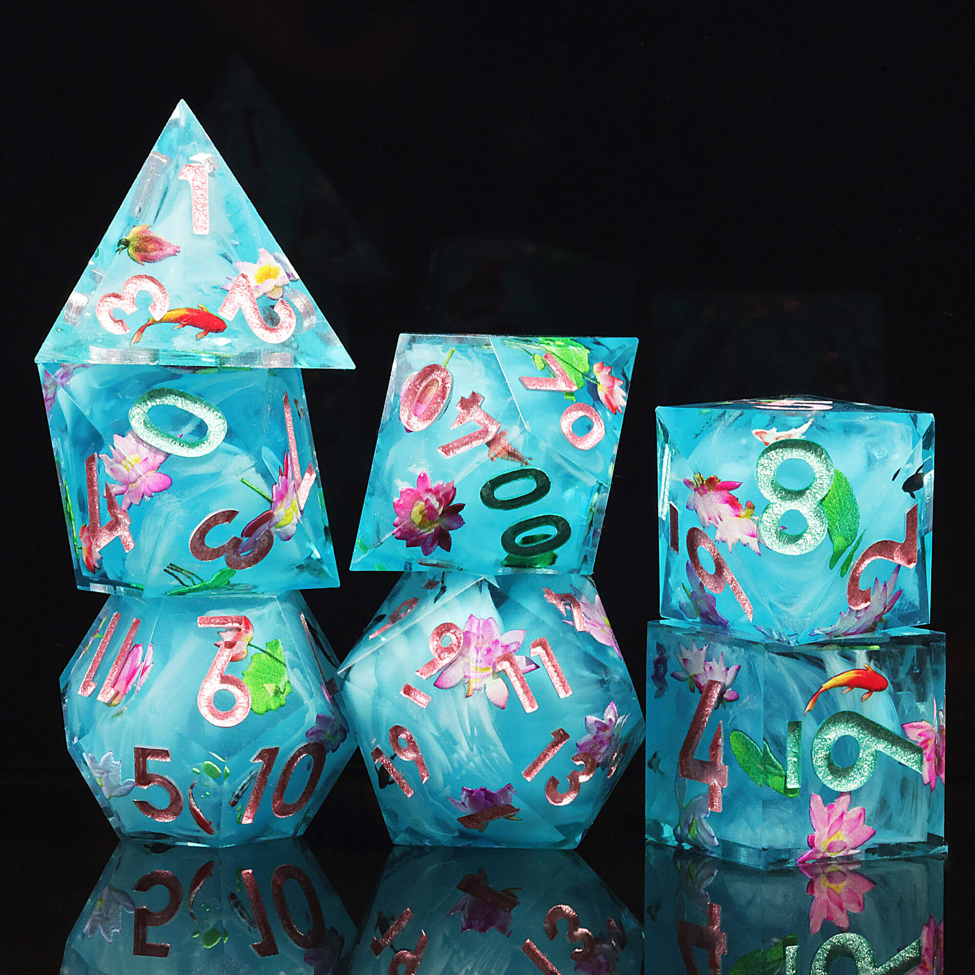 7 Piece Polyhedral Dice Sets DD Lotus and Fish - Dice of Dragons