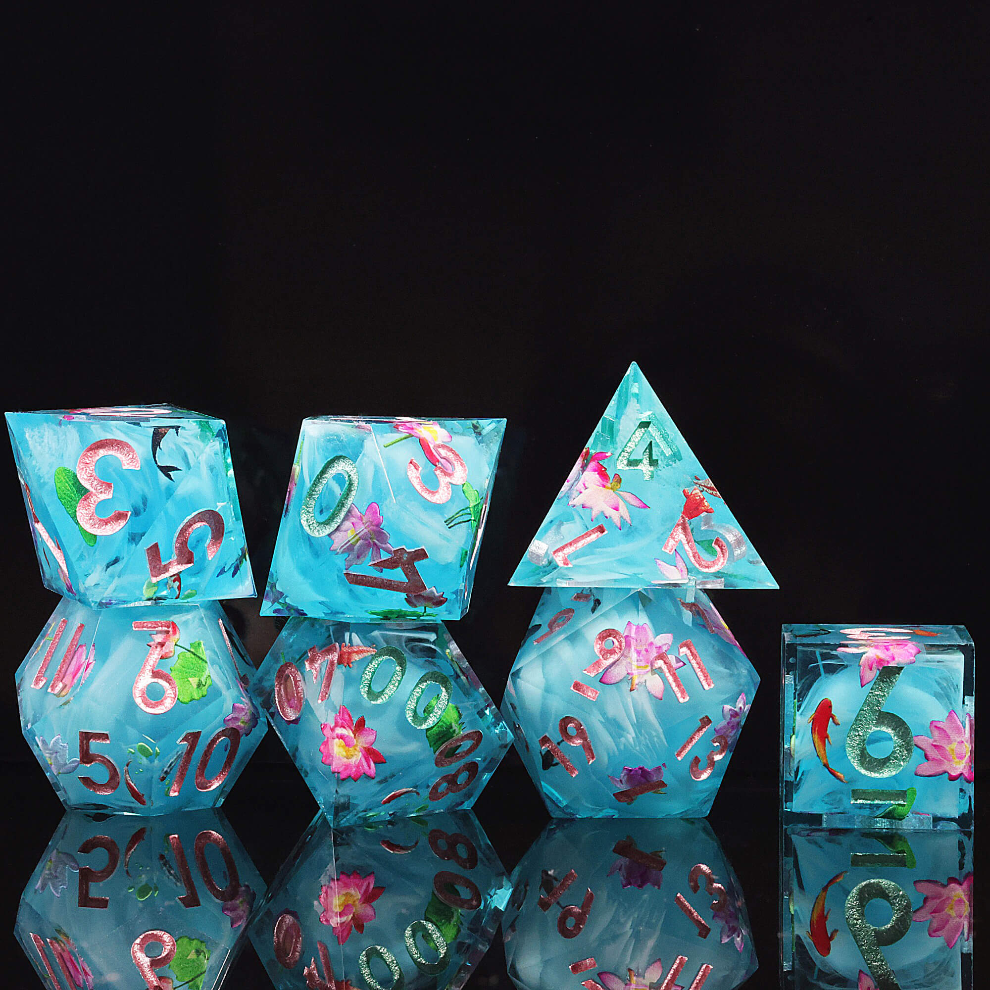 7 Piece Polyhedral Dice Sets DD Lotus and Fish - Dice of Dragons