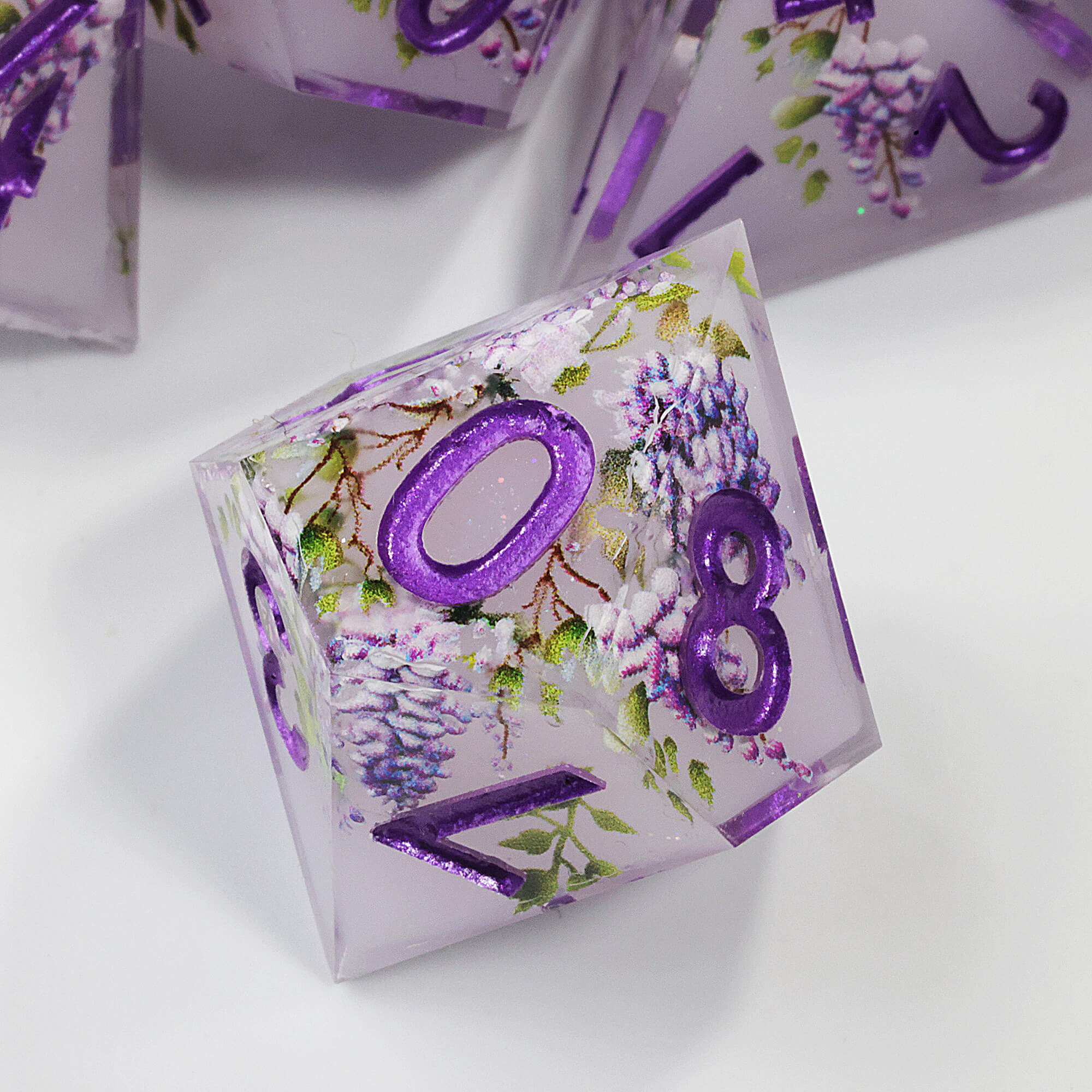 7 Piece Polyhedral DnD Dice Sets Purple Flower - Dice of Dragons