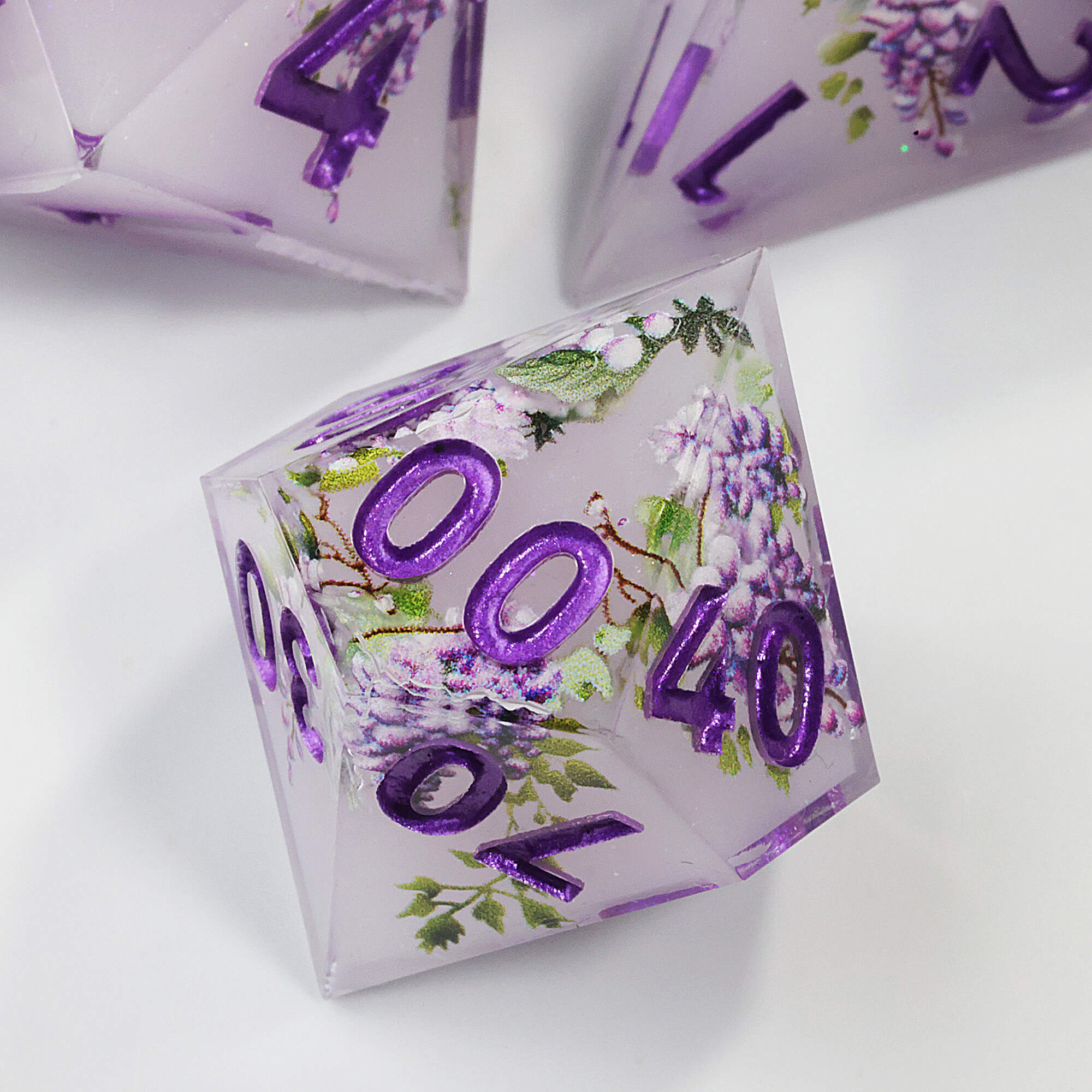 7 Piece Polyhedral DnD Dice Sets Purple Flower - Dice of Dragons