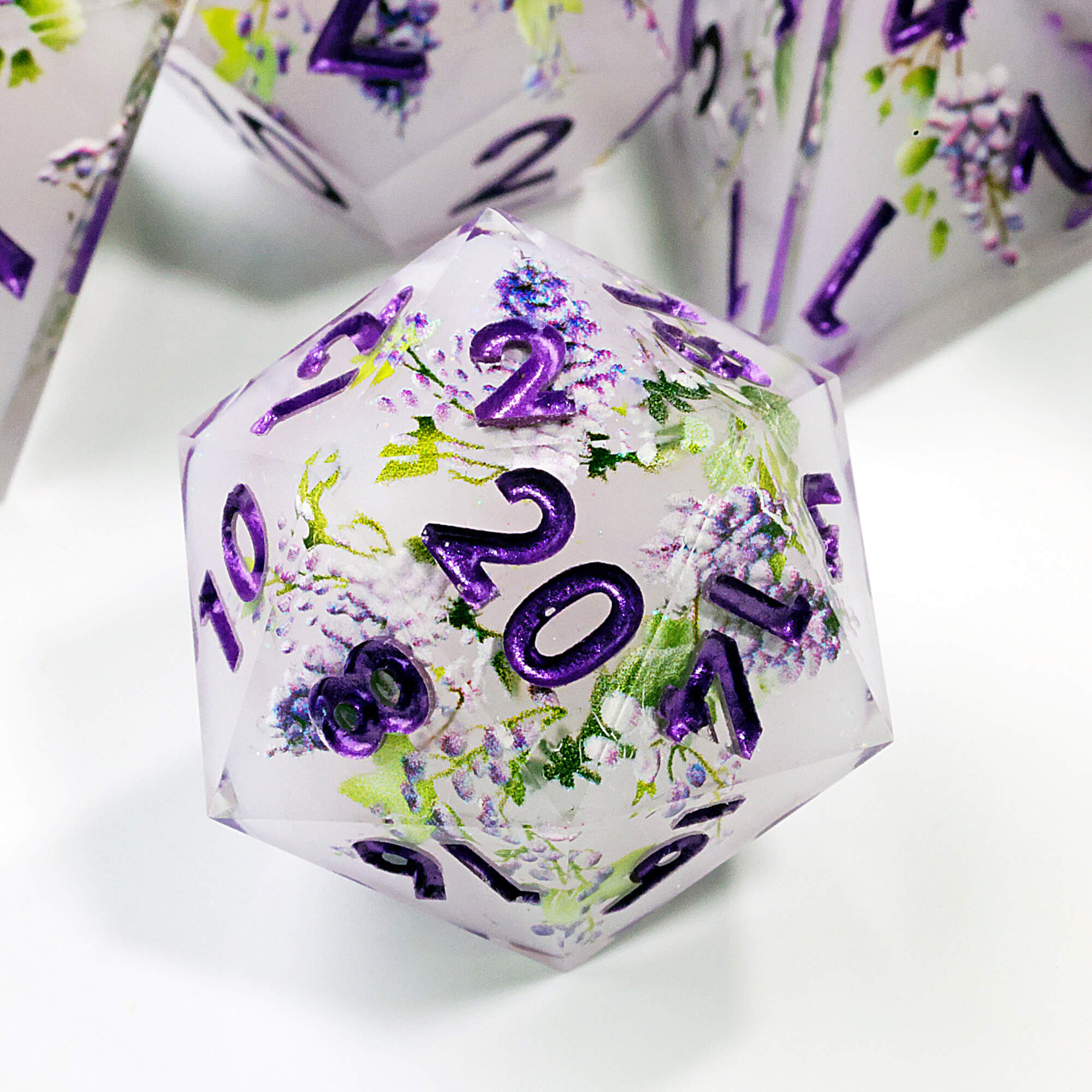 7 Piece Polyhedral DnD Dice Sets Purple Flower - Dice of Dragons