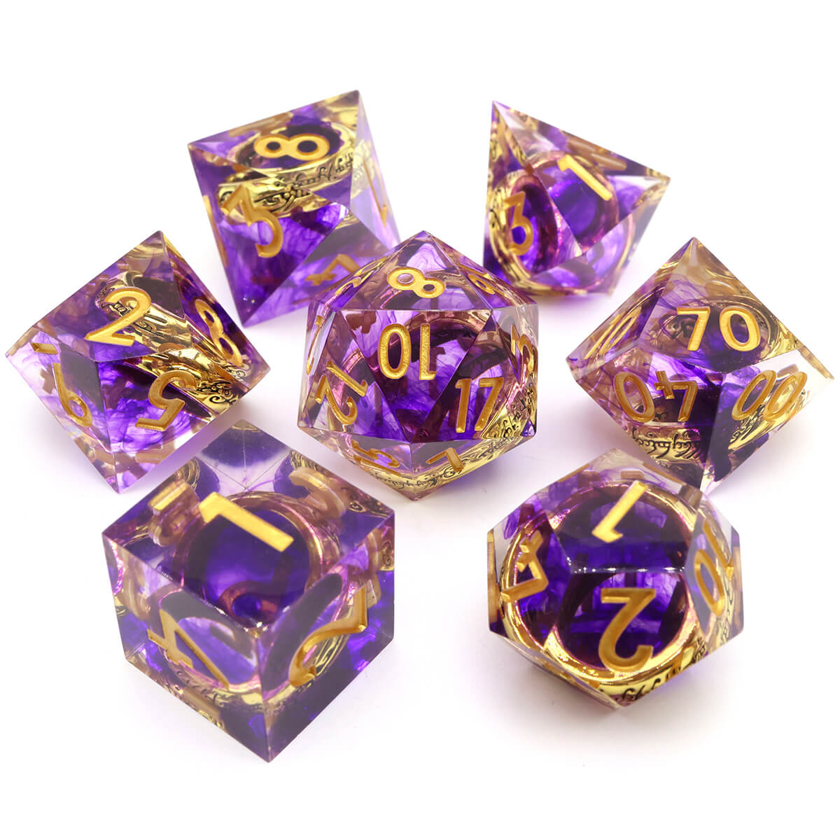 7-Piece Purple Magic Ring Sharp Edge DND Dice Set - Dice of Dragons