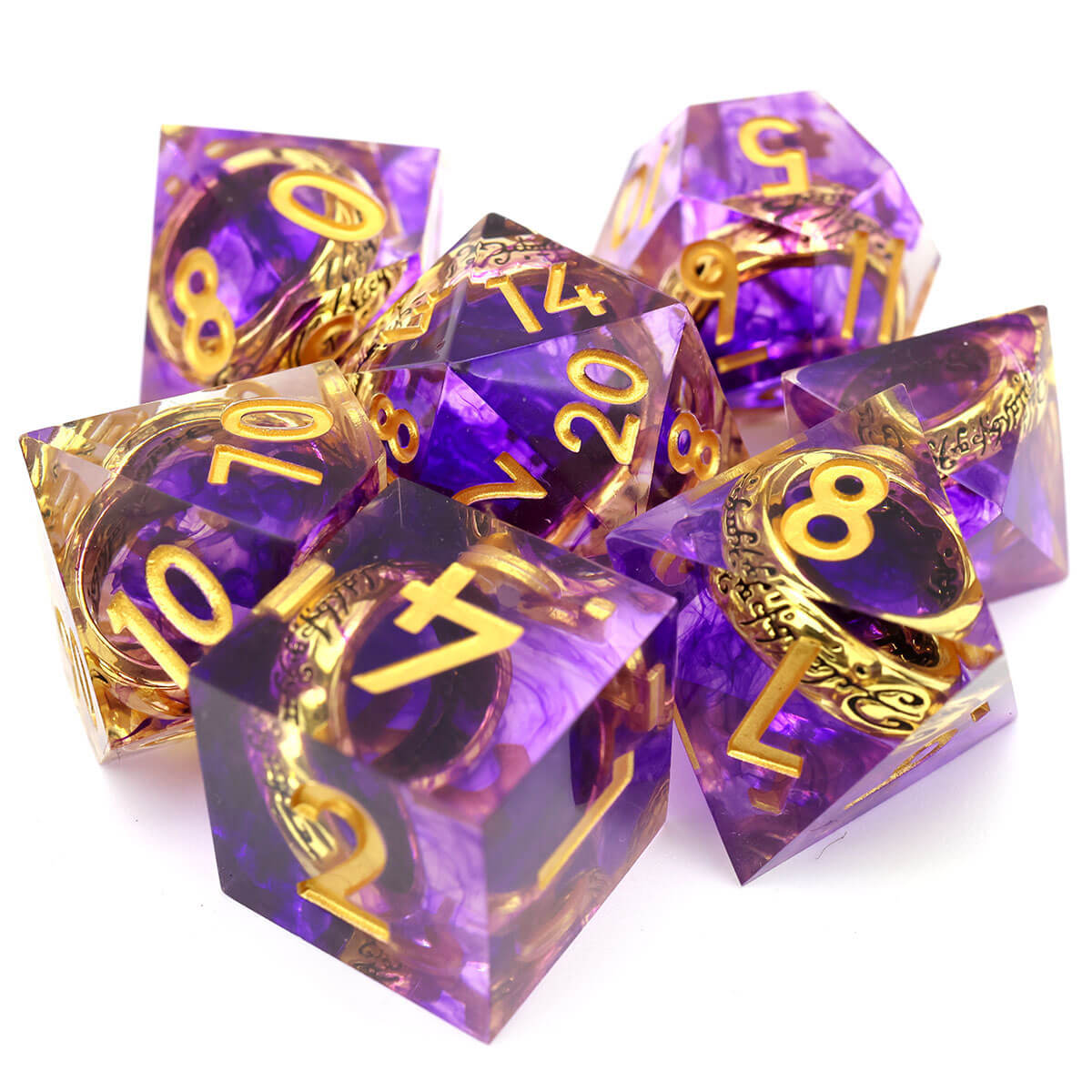 7-Piece Purple Magic Ring Sharp Edge DND Dice Set - Dice of Dragons