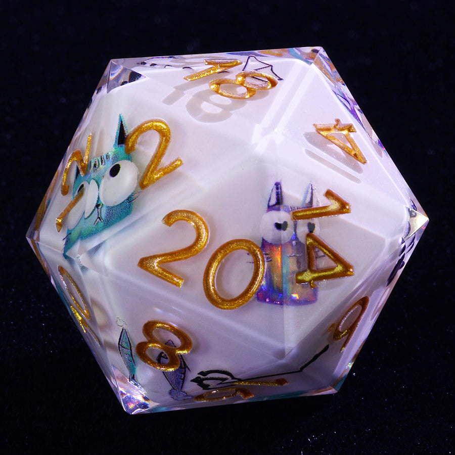 7 Piece Resin Polyhedral D&D Dice Sets Smiley Cat White | RPG Dice