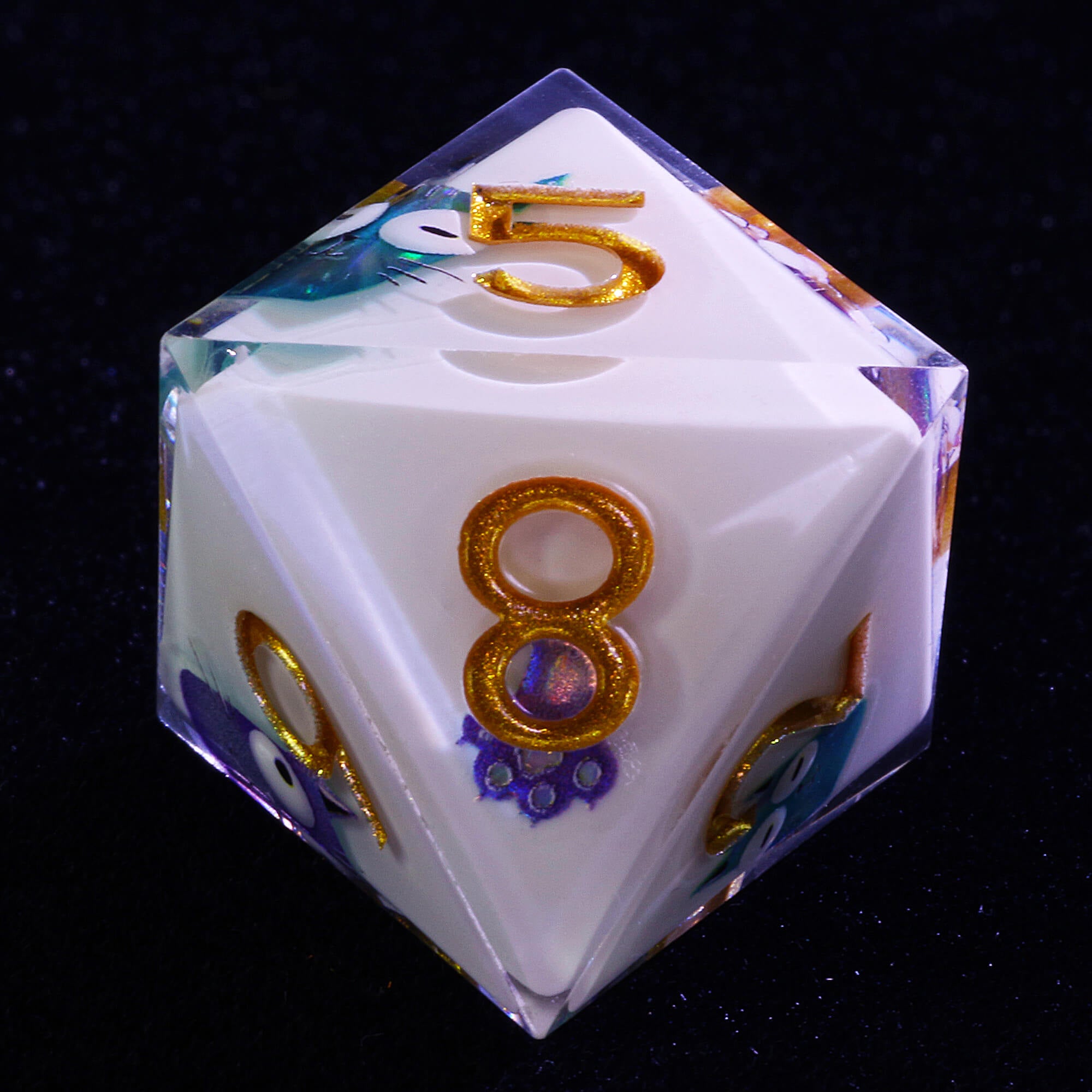 7 Piece Resin Polyhedral D and D Dice Sets Smiley Cat White - Dice of Dragons