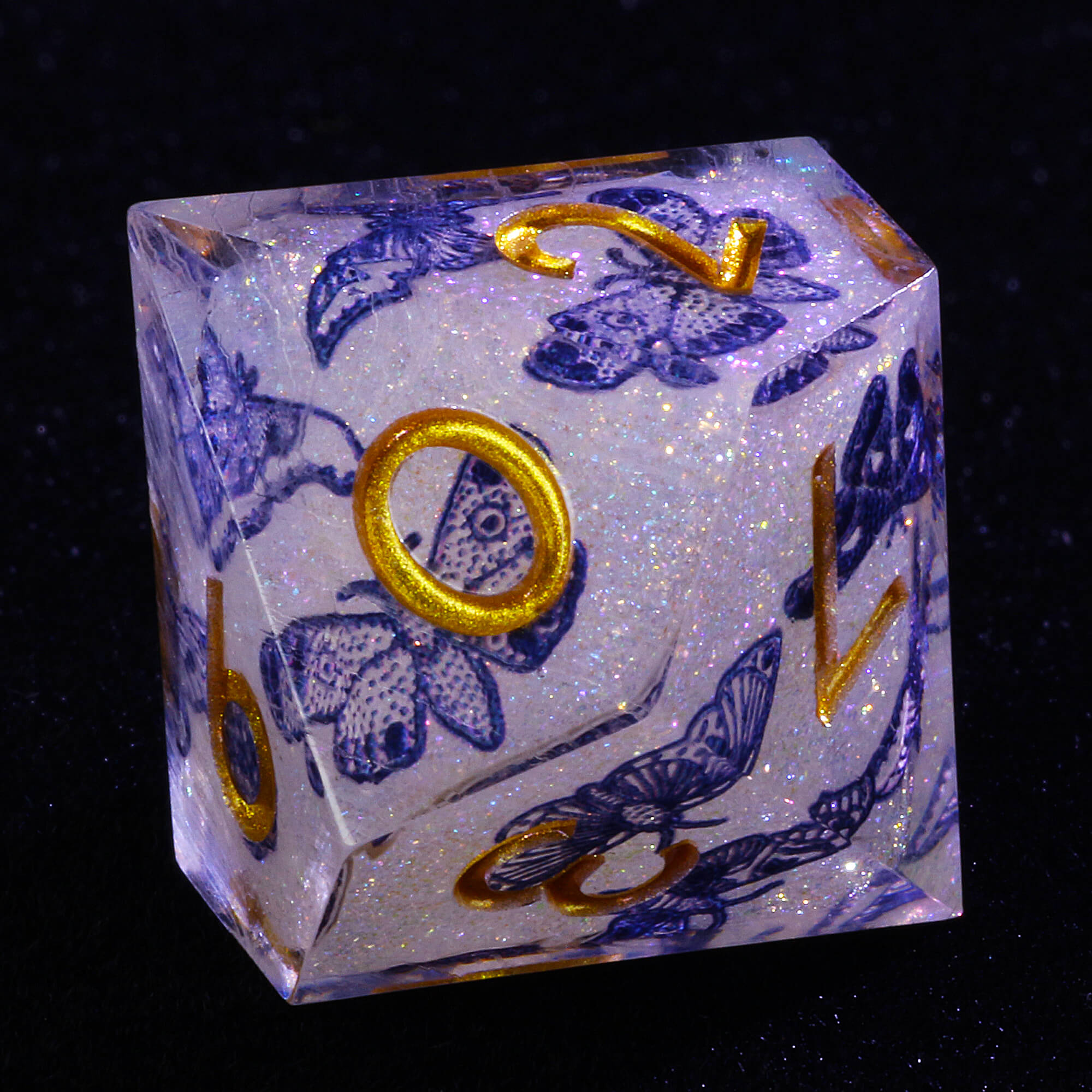 7 Piece Resin Polyhedral Dice Set D and D Blue and White Porcelain Butterfly - Dice of Dragons