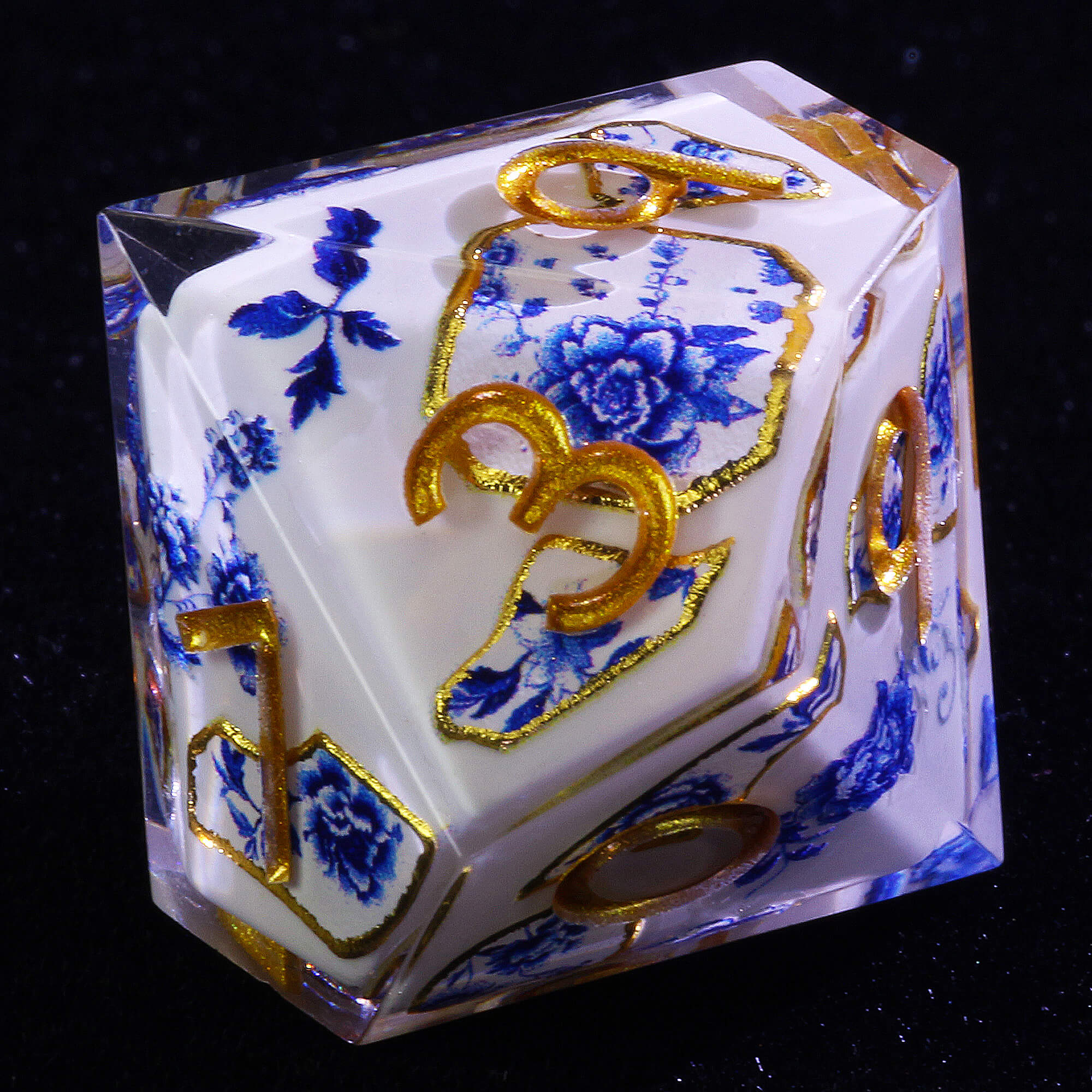 7 Piece Resin Polyhedral Dice Set DnD Blue and White Porcelain - Dice of Dragons