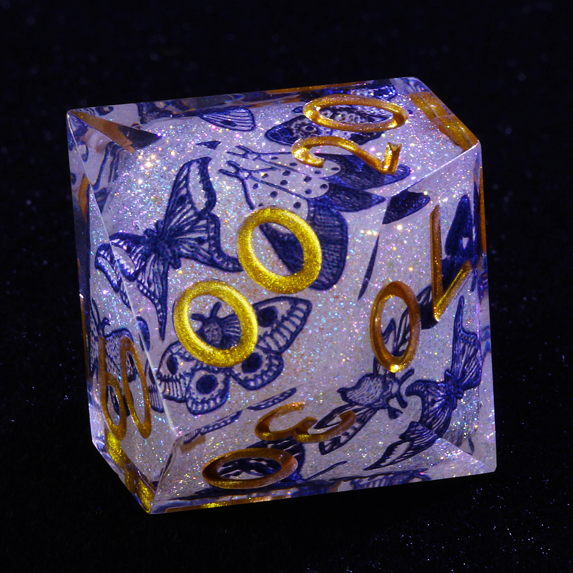 7 Piece Resin Polyhedral Dice Set D and D Blue and White Porcelain Butterfly - Dice of Dragons